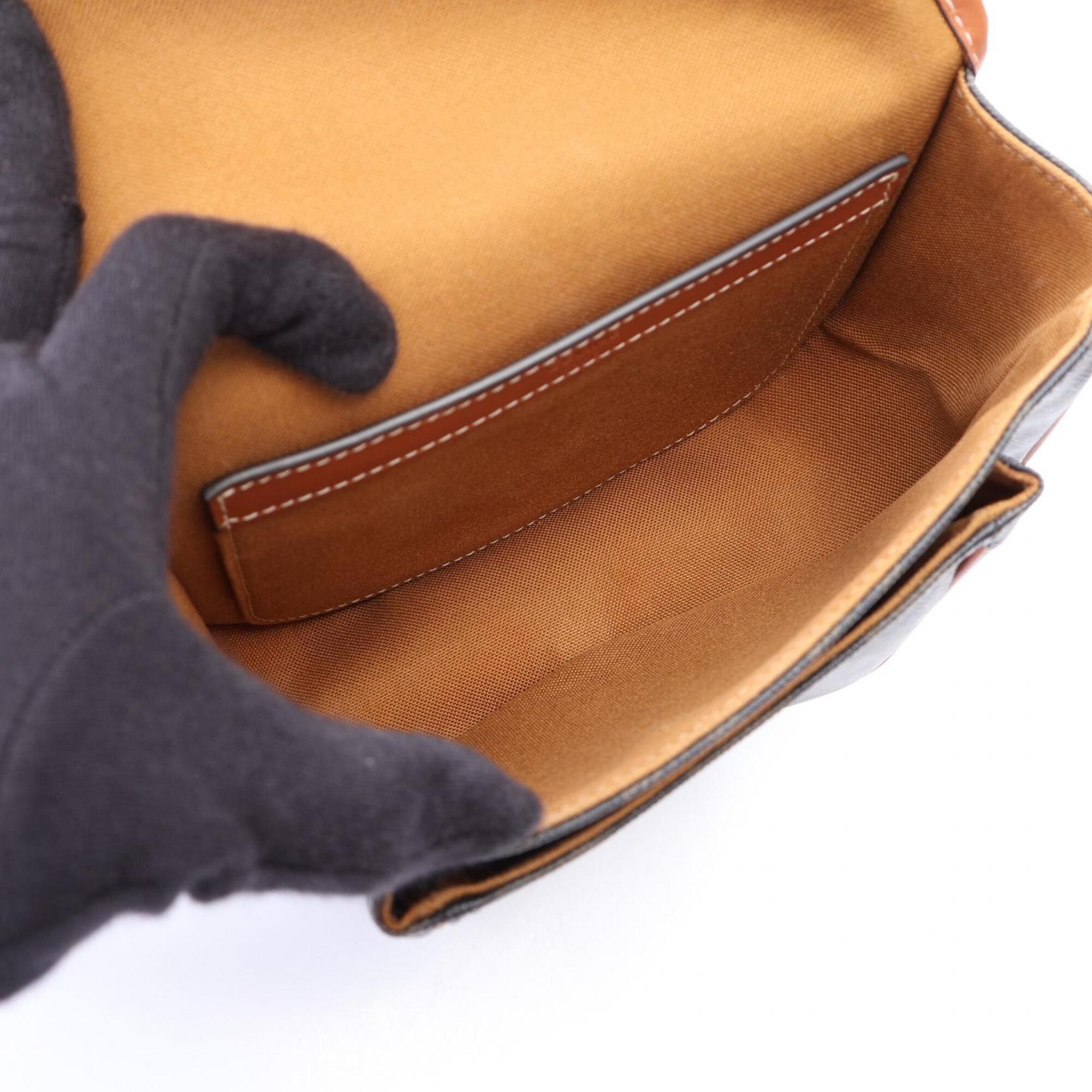 Celine Black Brown Pvc Coated Canvas Leather Shoulder Bag (Pre-Owned)