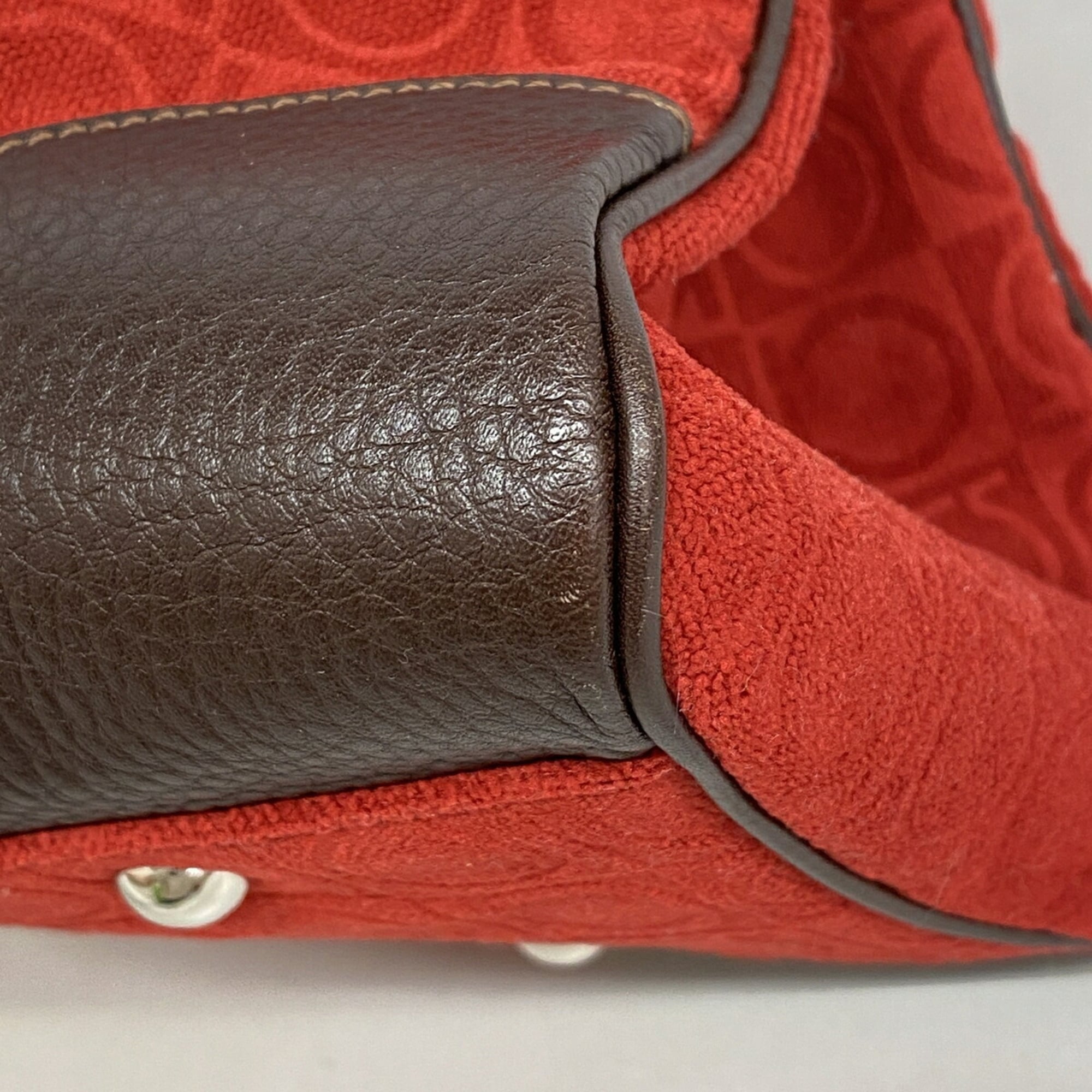 Salvatore Ferragamo Brown Red Color Suede Tote Bag (Pre-Owned)
