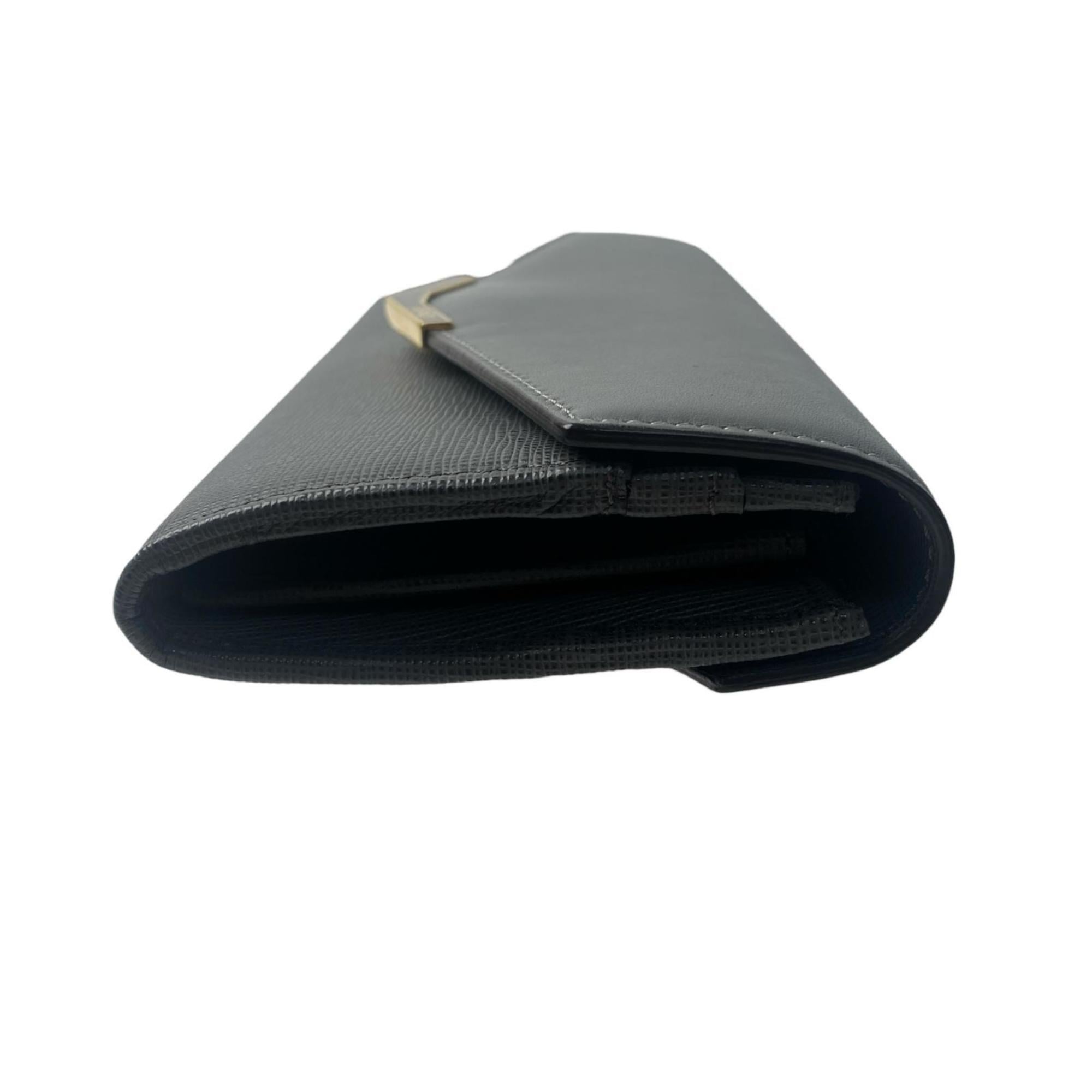 Fendi Gray Leather Long Wallet (Bi-Fold) (Pre-Owned)