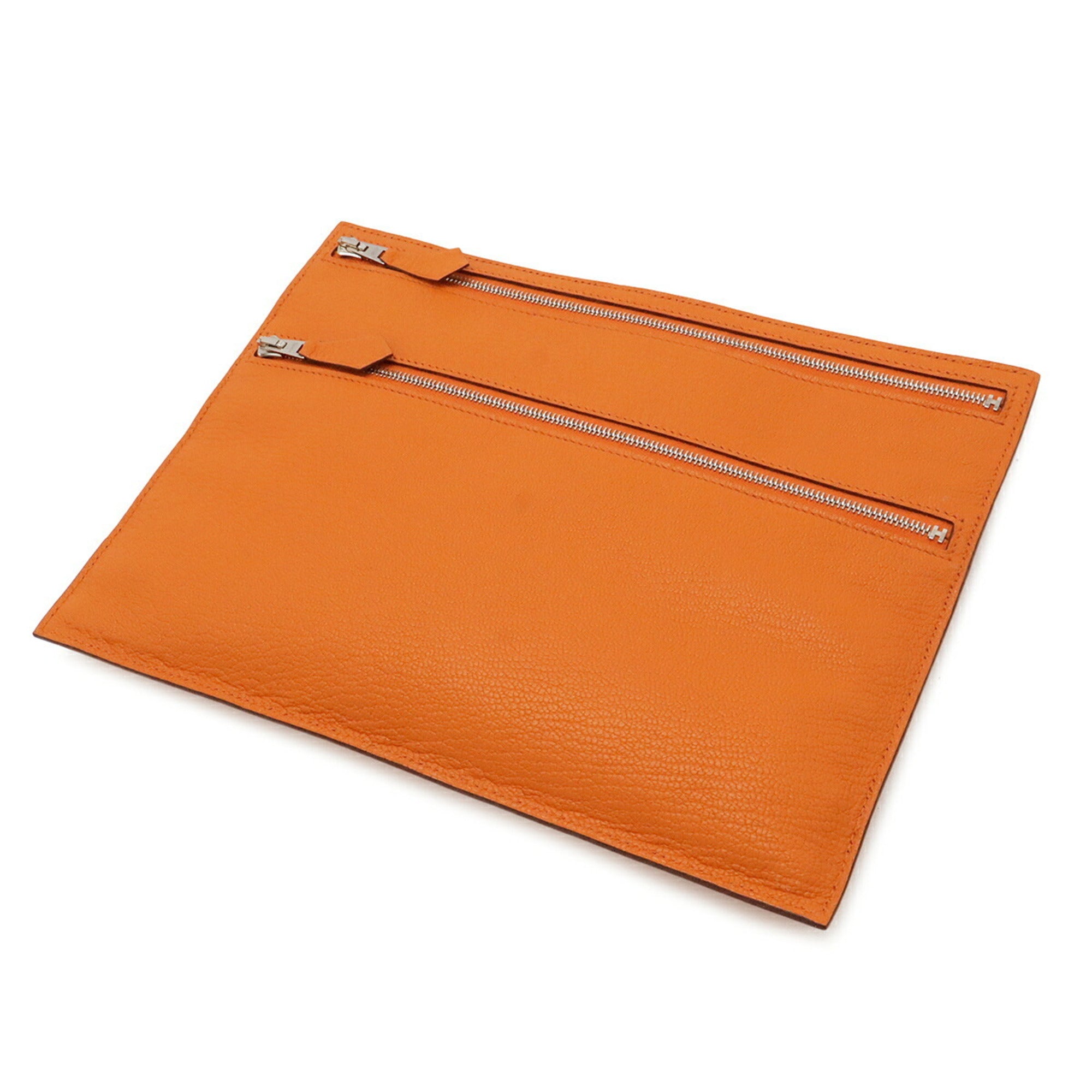 Hermes Orange Leather Clutch Bag Pouch (Pre-Owned)