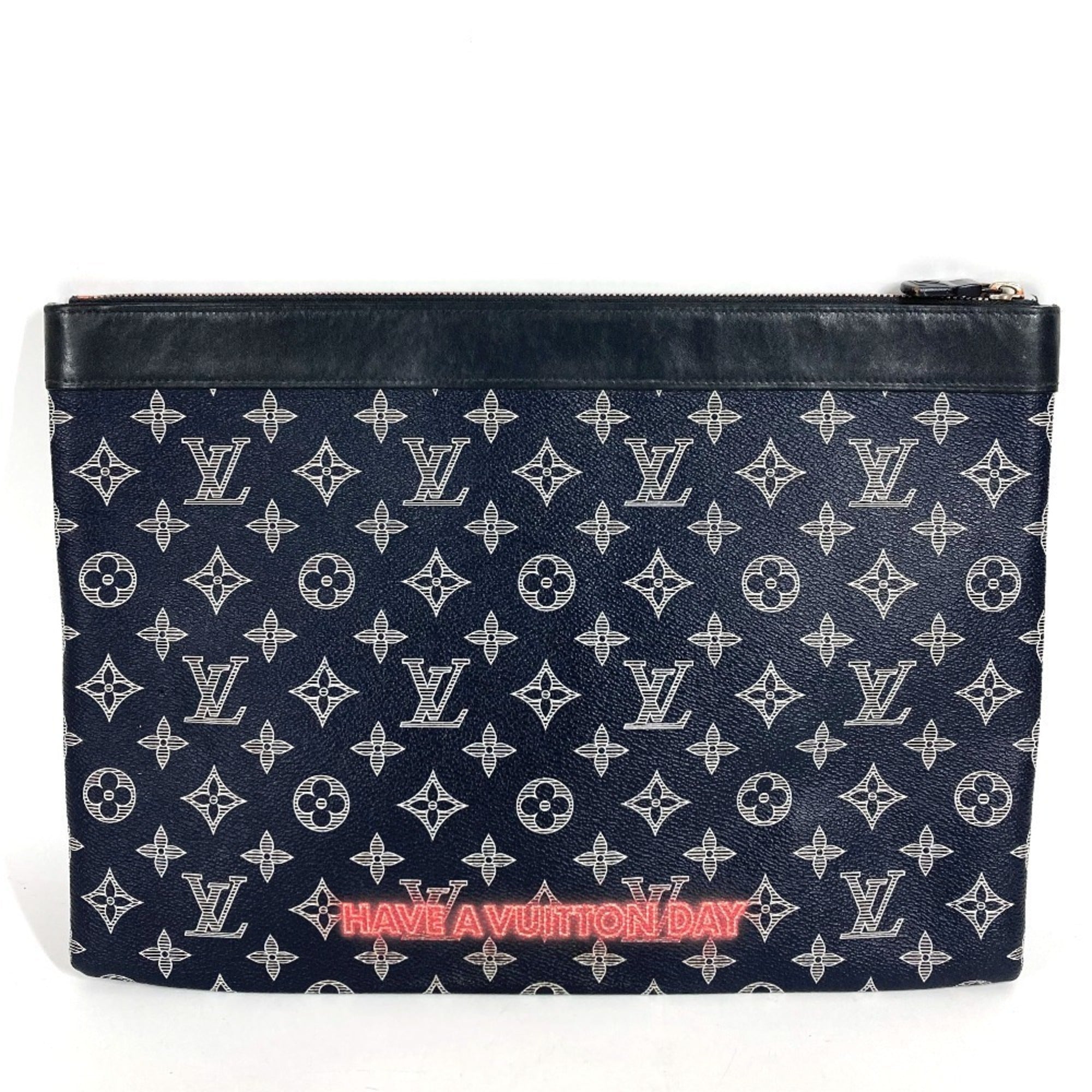 Louis Vuitton Navy Red Color Monogram Clutch Bag Handbag Pochette Pouch (Pre-Owned)