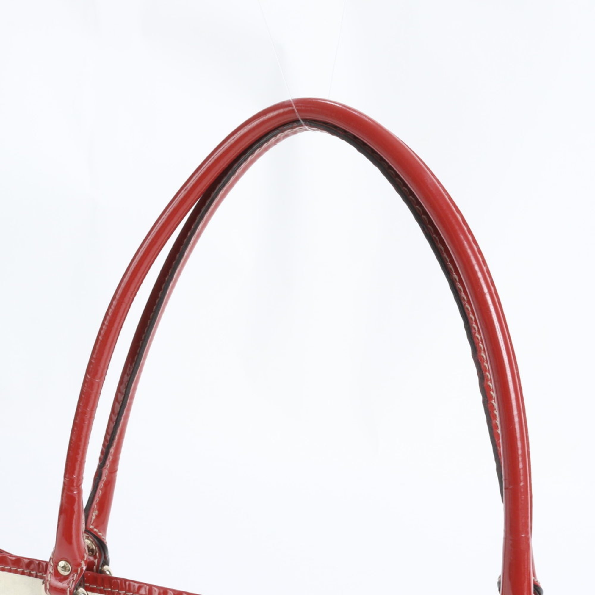 Gucci Off-White Red Color Coated Canvas Leather Handbag Tote Bag (Pre-Owned)