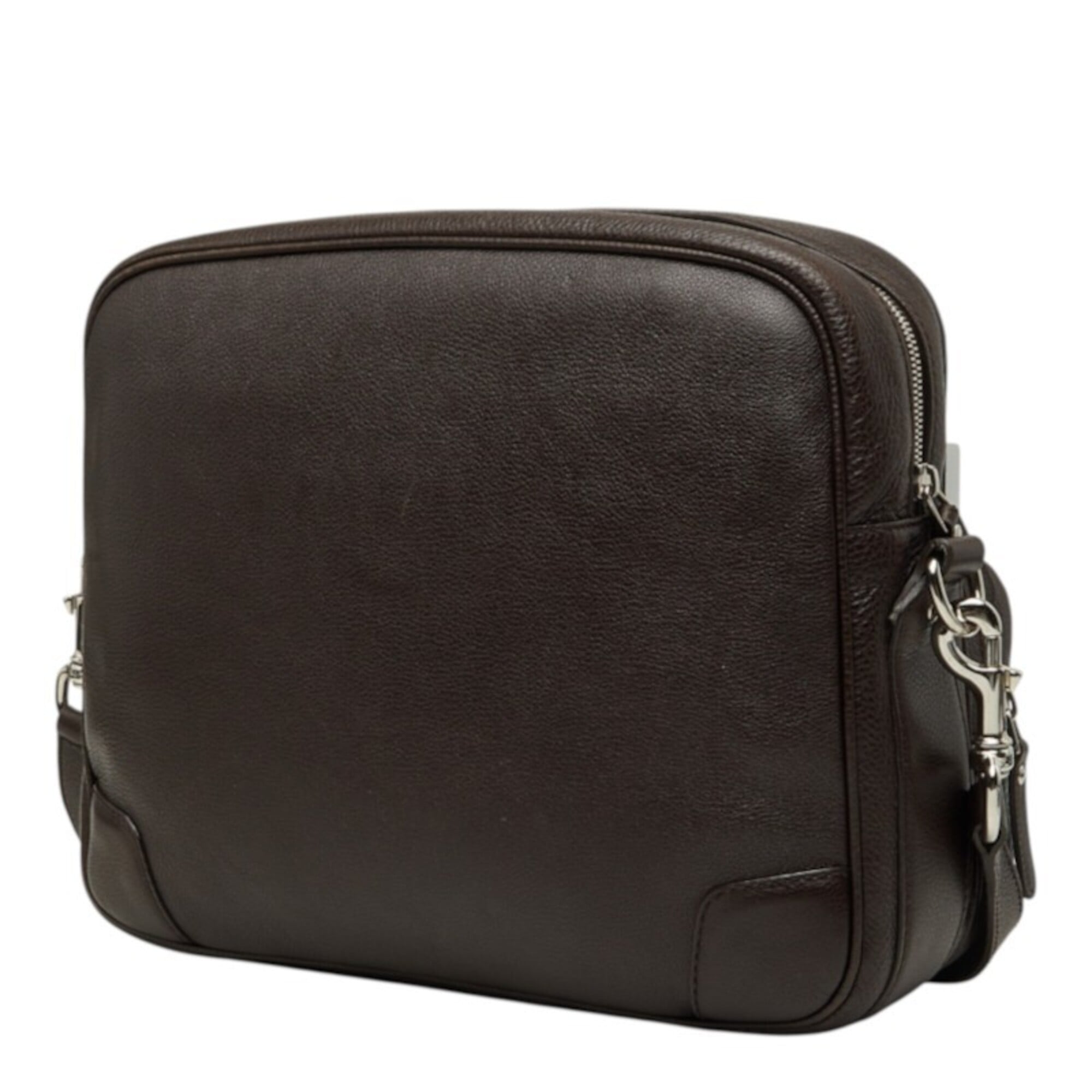 Gucci Dark Brown Leather Messenger Bag Shoulder Bag (Pre-Owned)