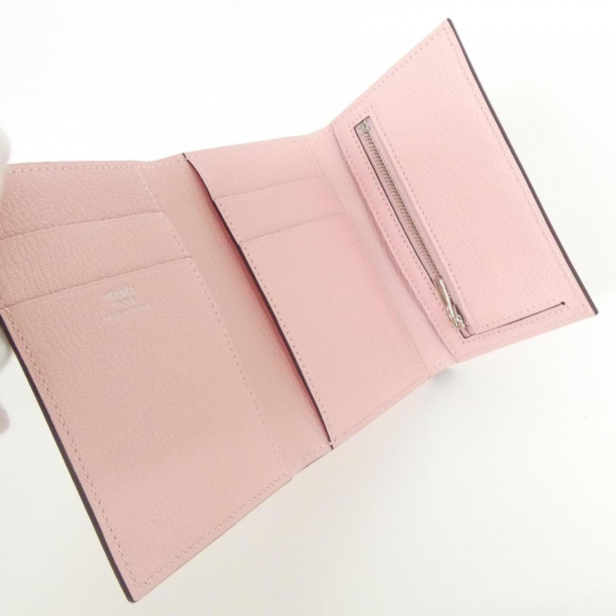 Hermes Rose Sakura Chevre Leather Wallet (Tri-Fold) (Pre-Owned)