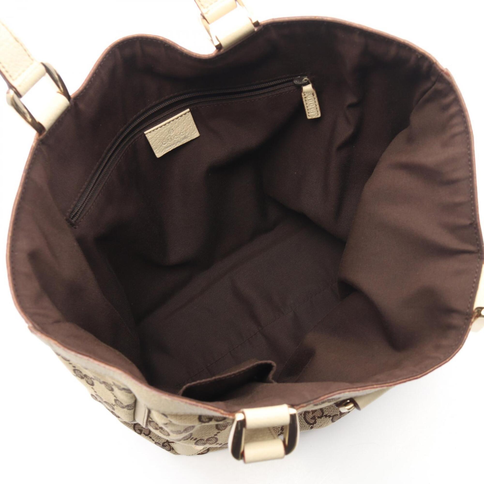 Gucci Beige Ivory Canvas Leather Handbag Tote Bag (Pre-Owned)
