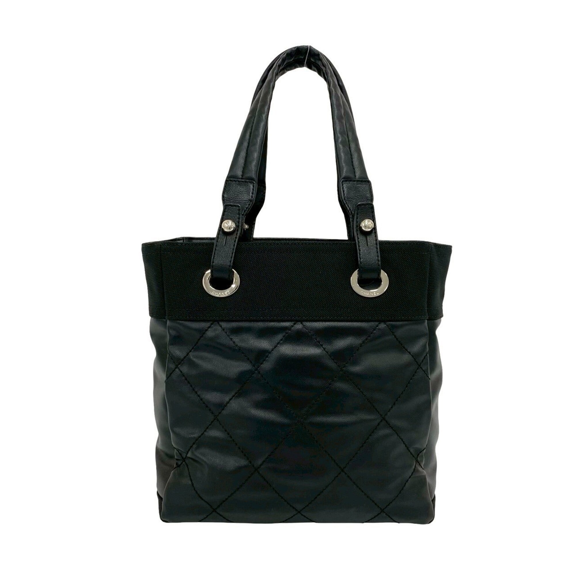 Chanel Black Leather Pvc Handbag Tote Bag (Pre-Owned)