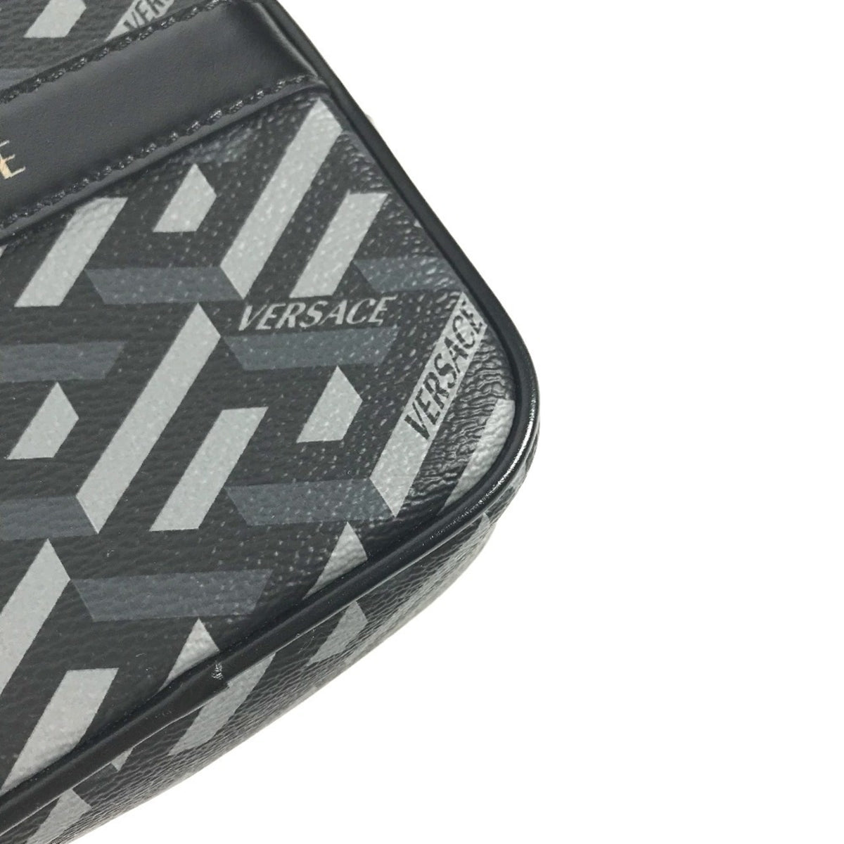 Versace Black Gray Leather Pouch (Pre-Owned)
