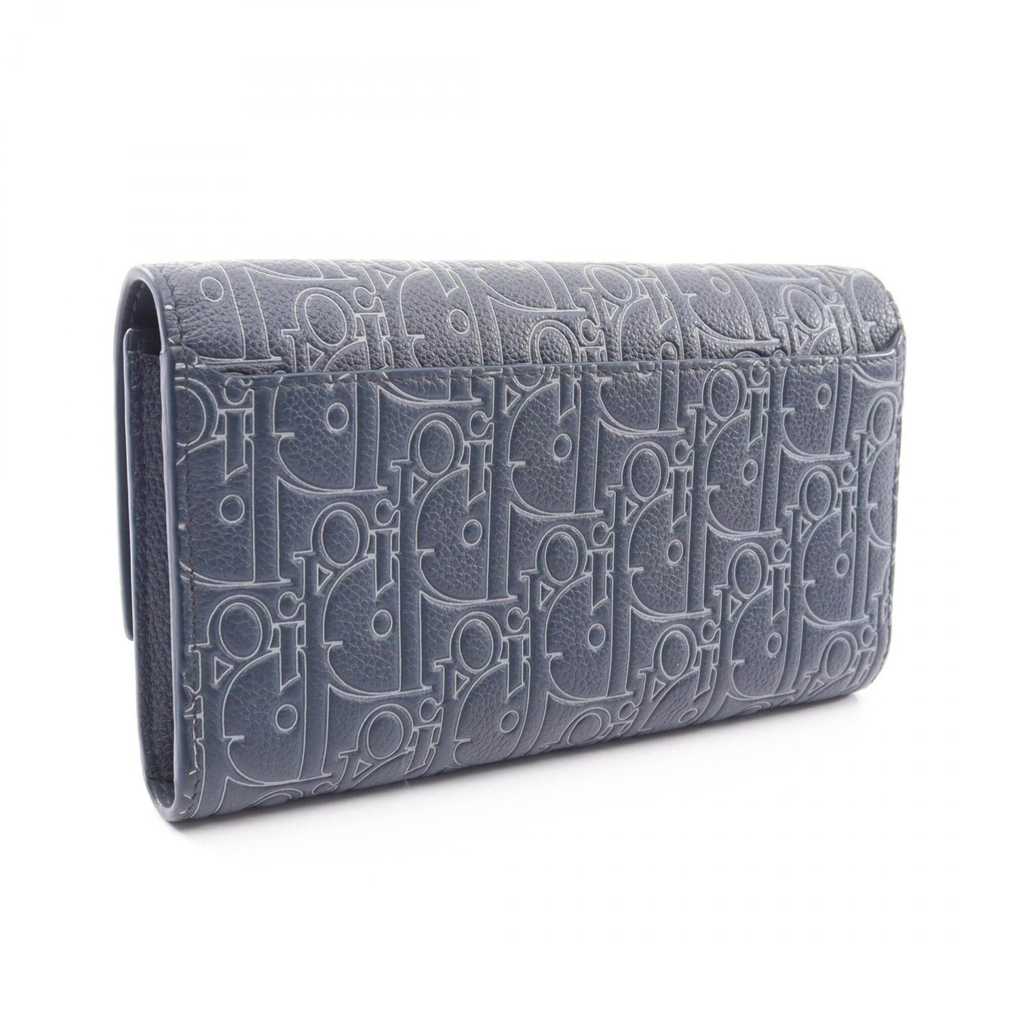 Christian Dior Navy Leather Long Wallet (Bi-Fold) (Pre-Owned)