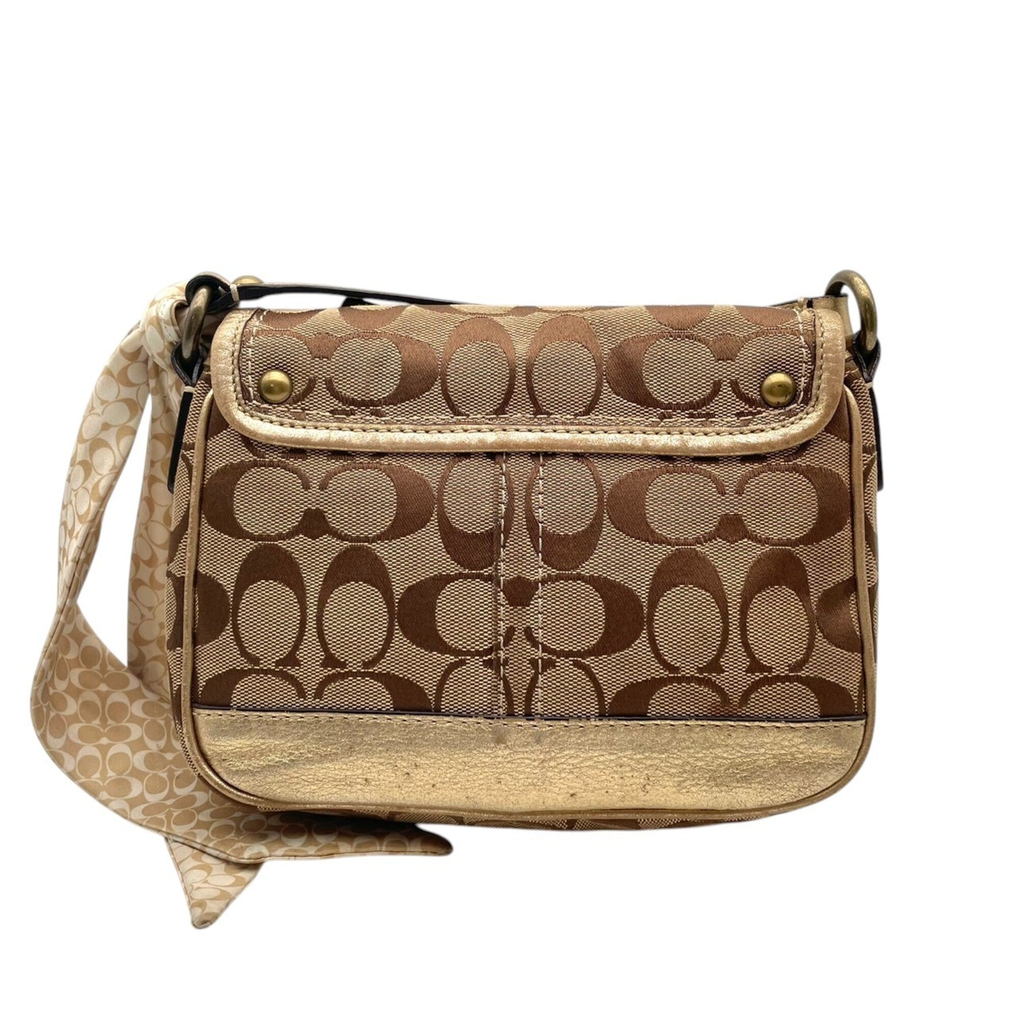 Coach Beige Gold Canvas Leather Pochette Shoulder Bag (Pre-Owned)