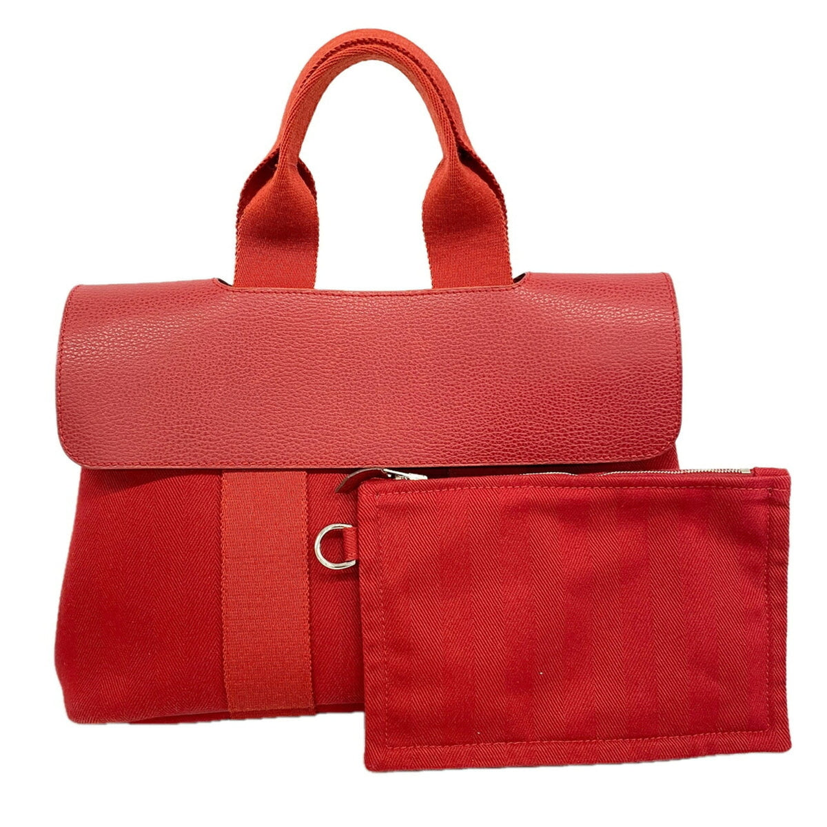 Hermes Red Color Toile Chevron Tote Bag (Pre-Owned)