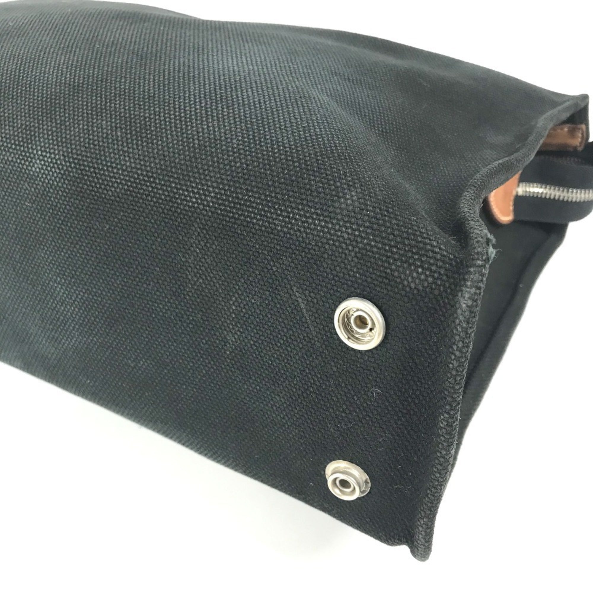 Hermes Black Brown Canvas Leather Briefcase Handbag Tote Bag (Pre-Owned)