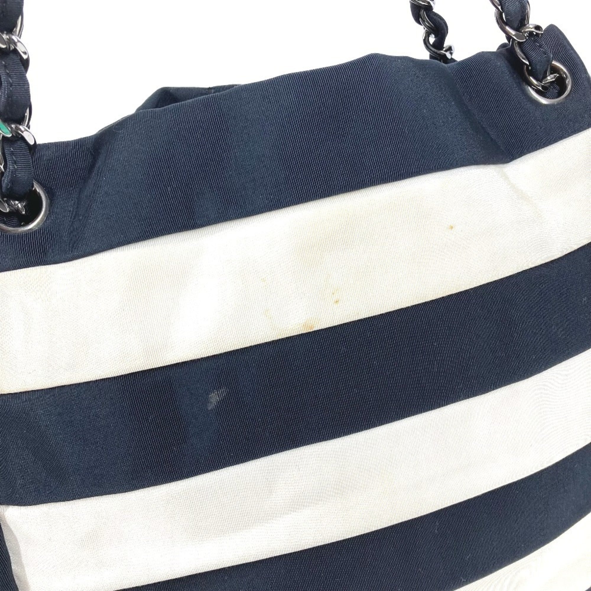 Chanel 2.55 Black White Nylon Canvas Shoulder Bag Tote Bag (Pre-Owned)