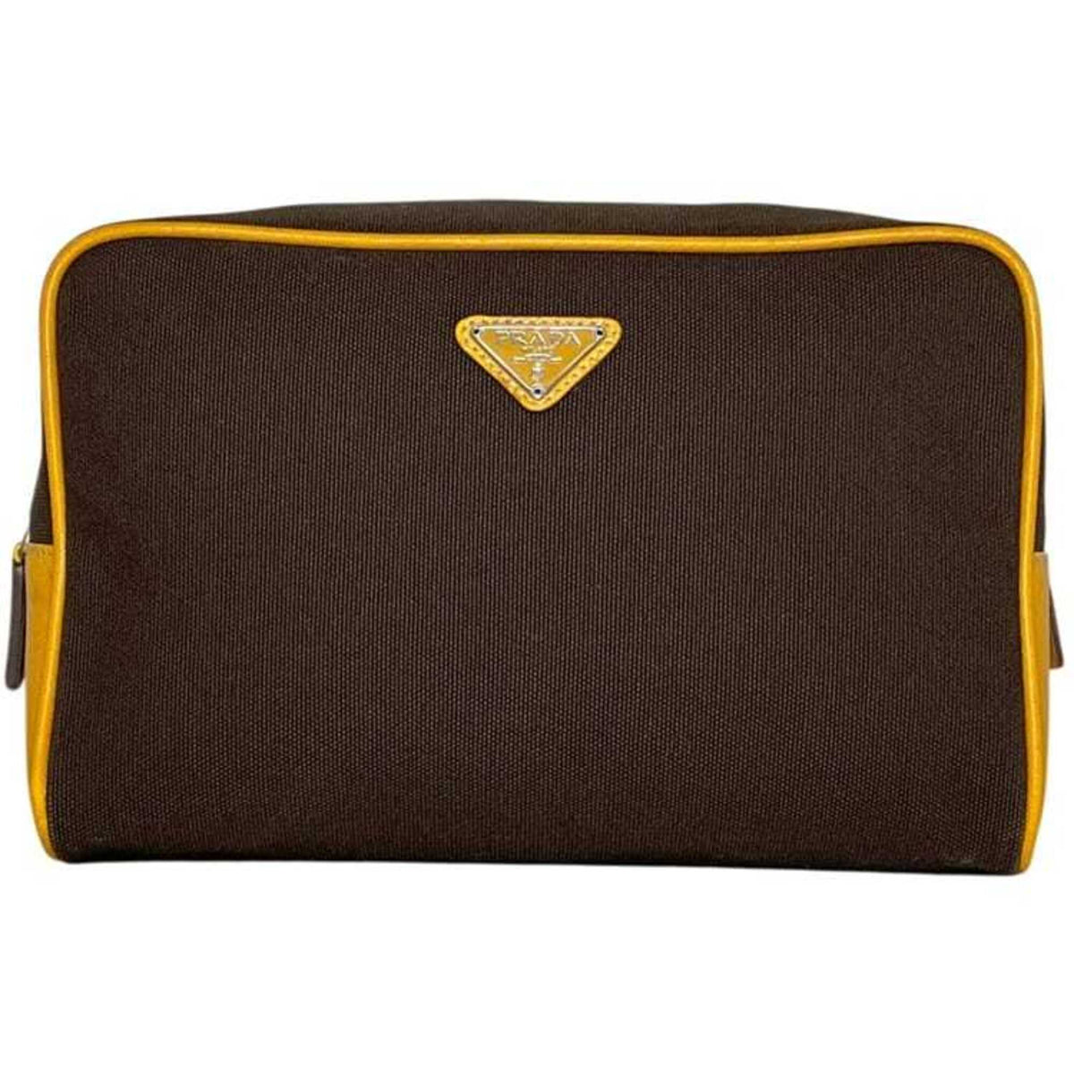 Prada Brown Orange Canvas Leather Handbag (Pre-Owned)
