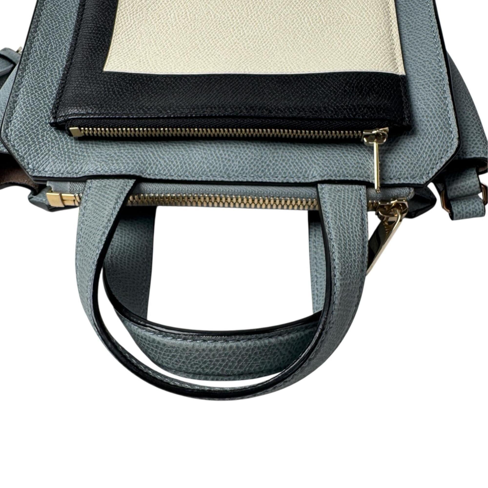 Valextra Beige Black Gray Leather Shoulder Bag Tote Bag (Pre-Owned)