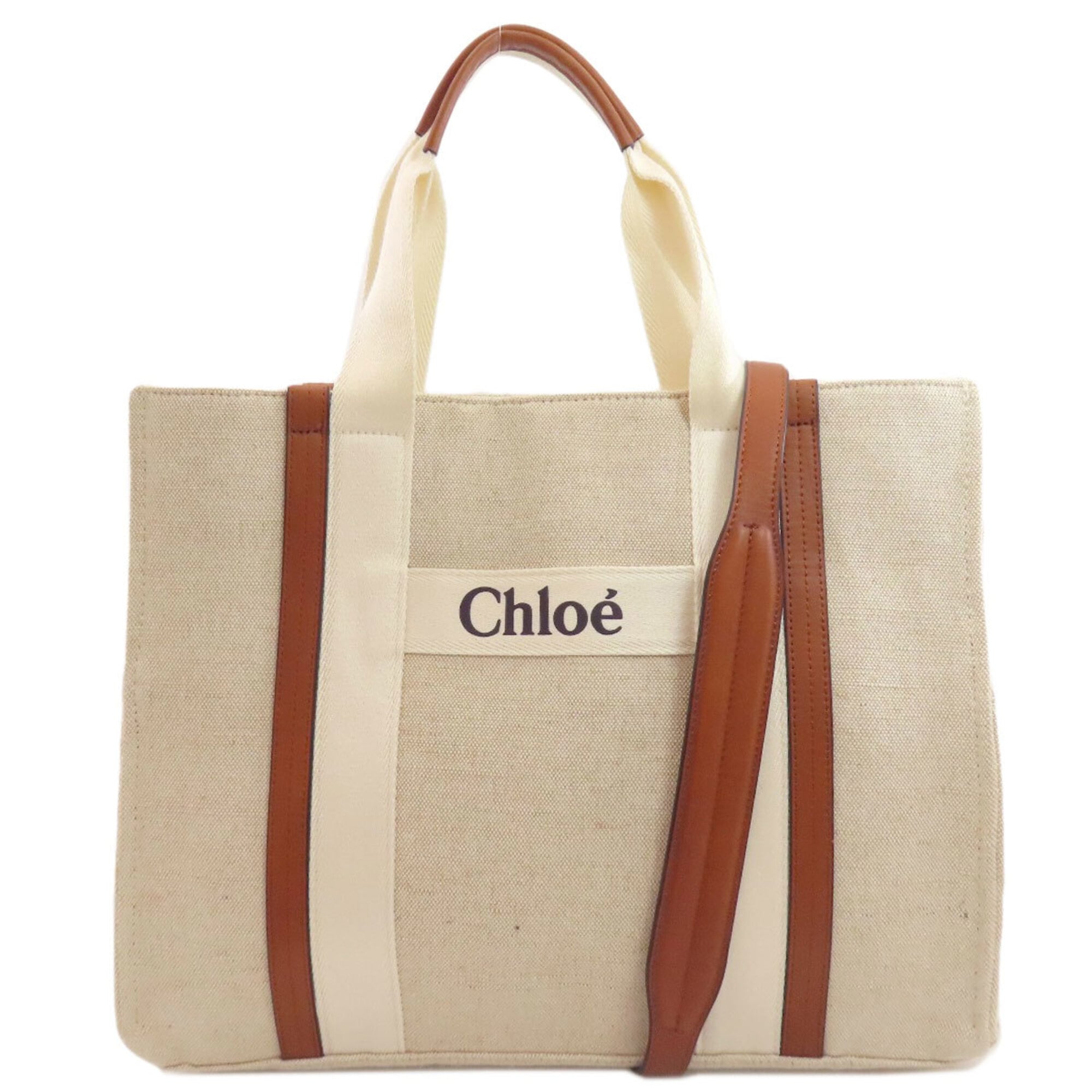 Chloé Beige Brown Canvas Tote Bag (Pre-Owned)