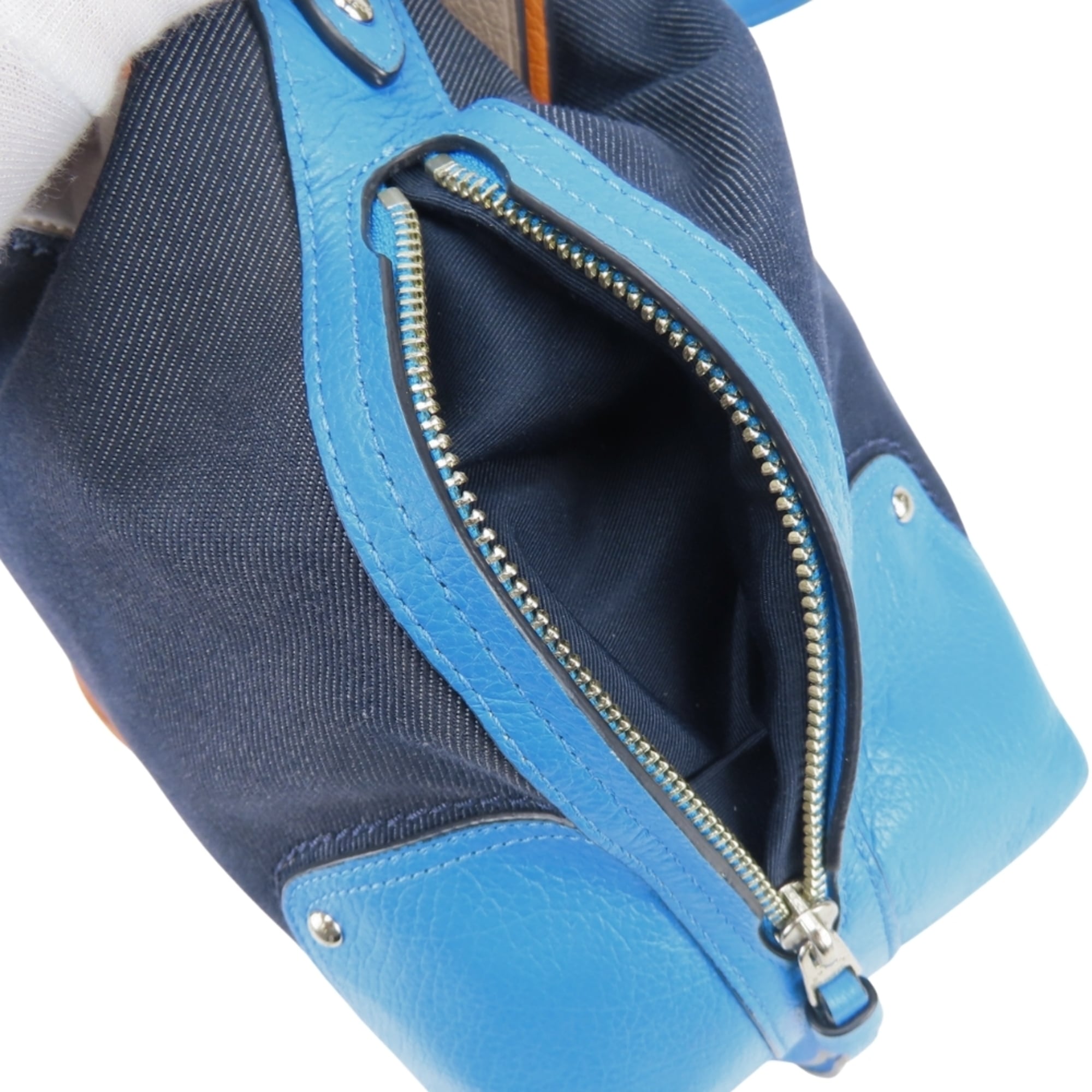 Coach Blue Grayish Orange Denim Leather Shoulder Bag (Pre-Owned)