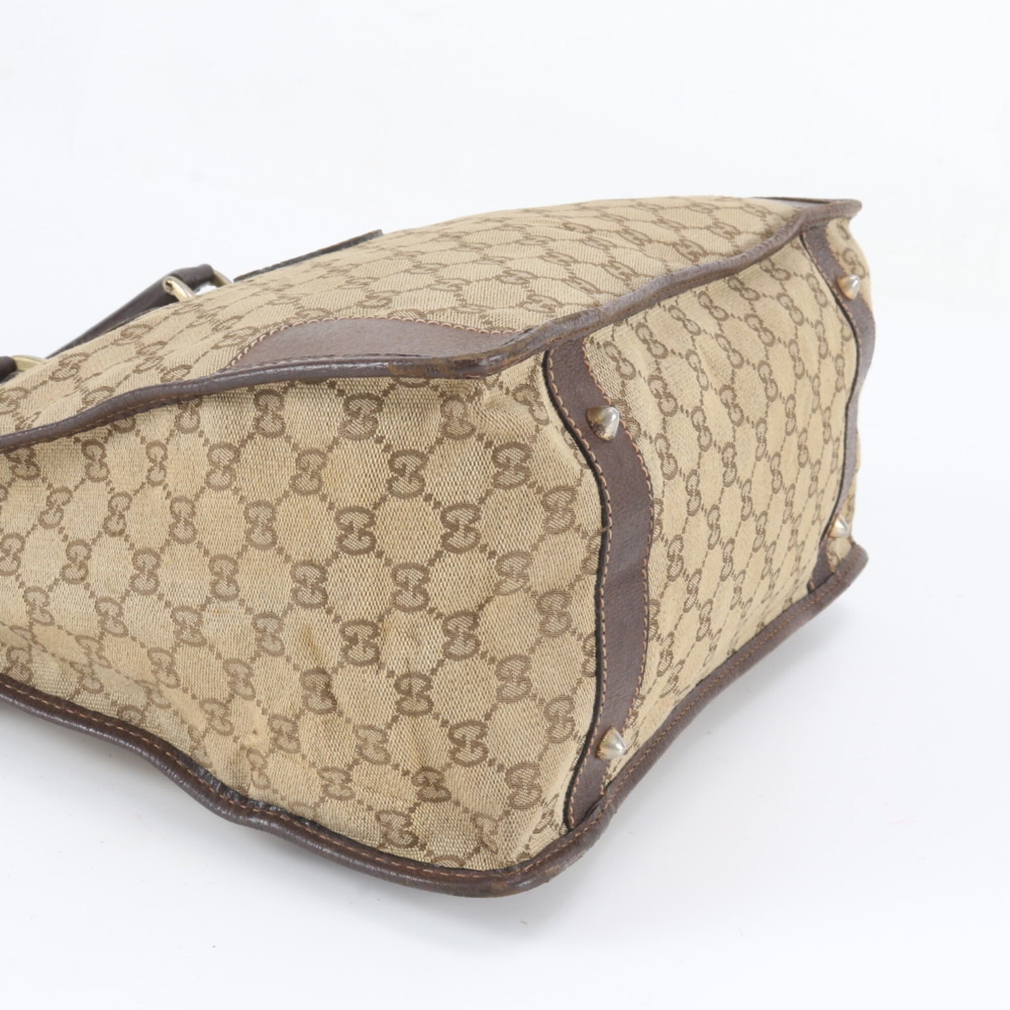 Gucci Brown Leather Canvas Handbag Shoulder Bag Tote Bag (Pre-Owned)