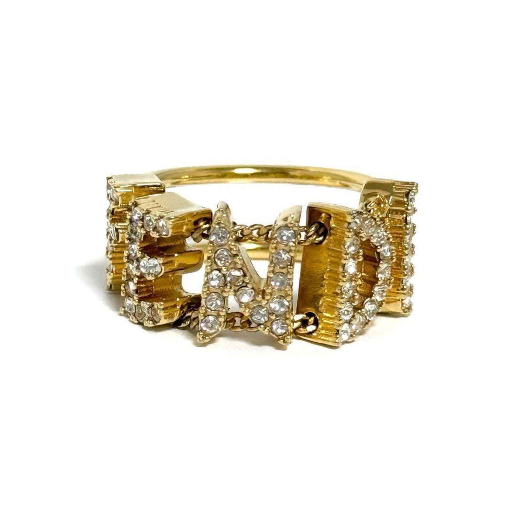 Fendi Metal Rhinestone Band Ring (Pre-Owned)