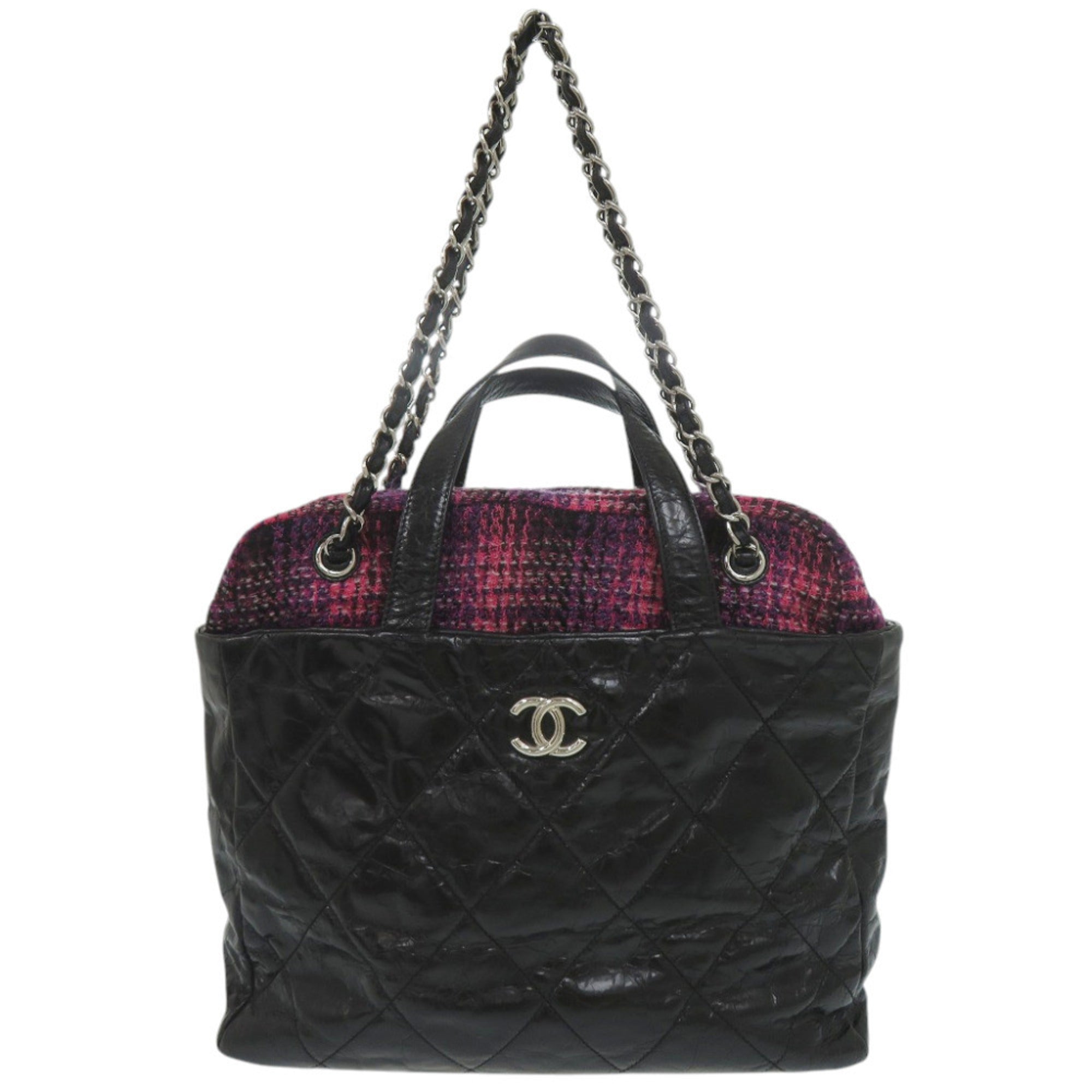 Chanel Black Pink Leather Tweed Handbag (Pre-Owned)