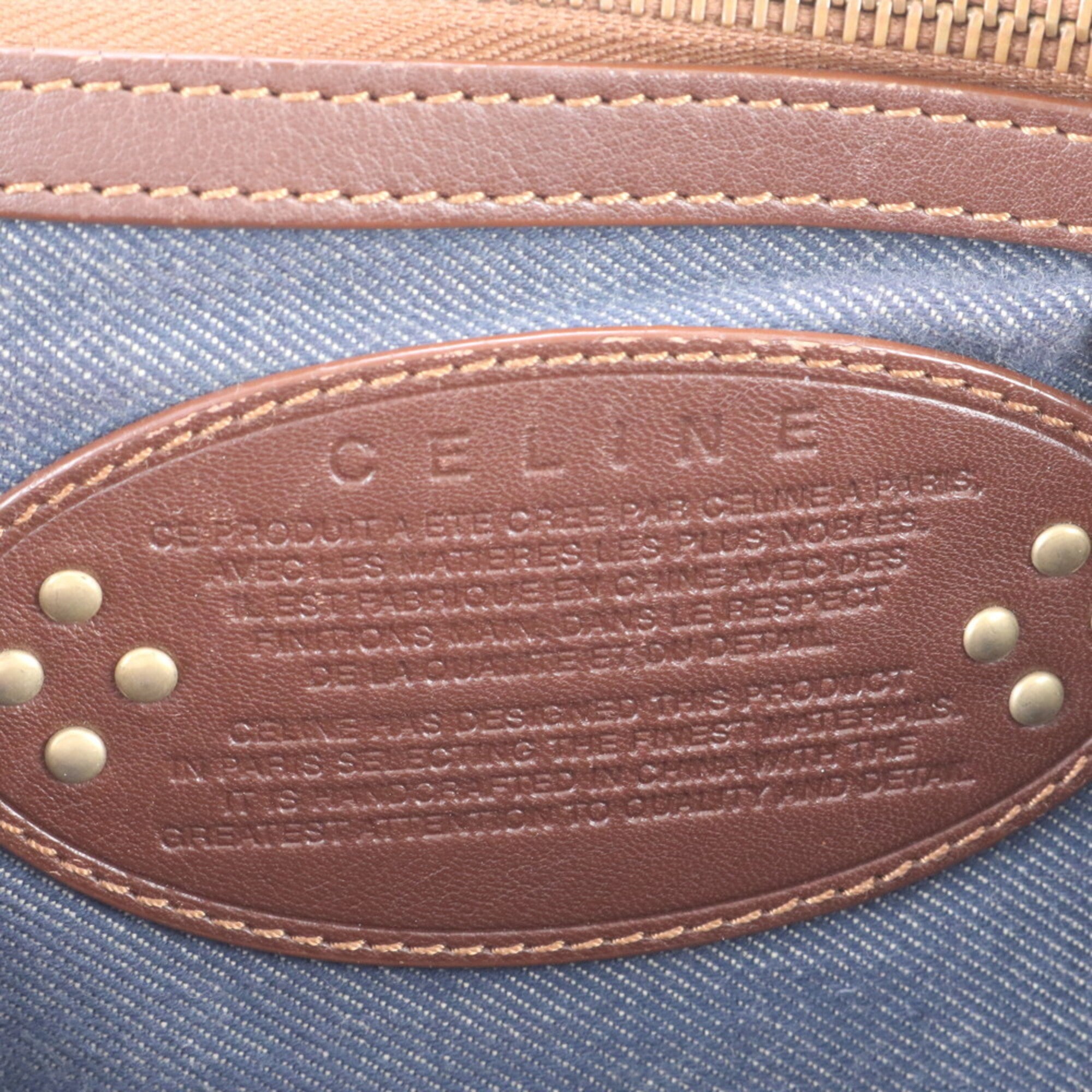 Celine Macadam Brown Navy Leather Canvas Handbag Tote Bag (Pre-Owned)