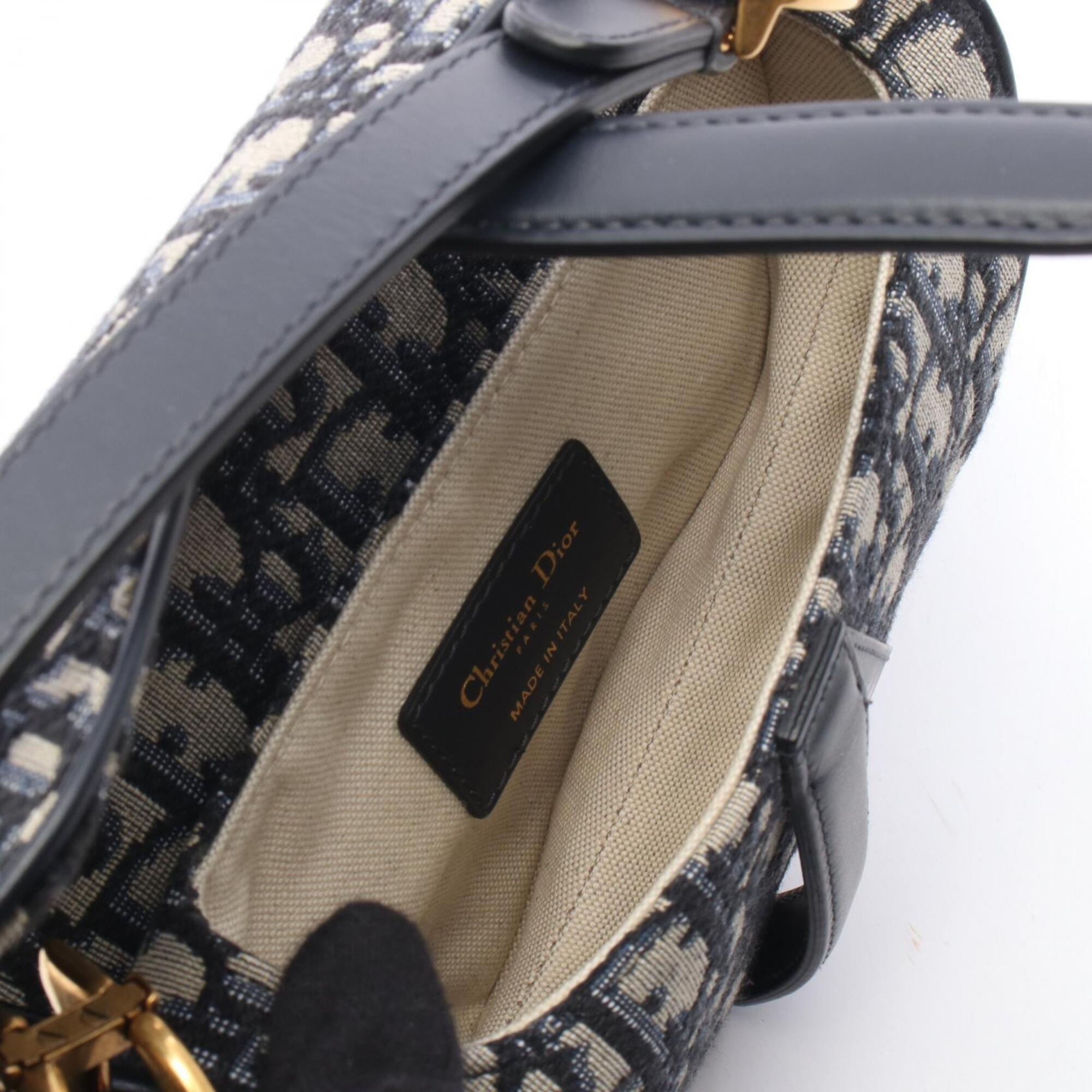 Christian Dior Beige Navy Canvas Leather Handbag Saddle Bag (Pre-Owned)