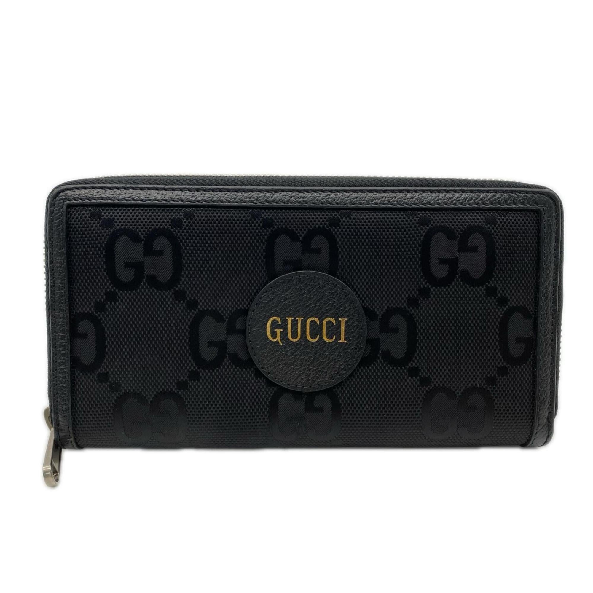 Gucci Gold Black Canvas Leather Long Wallet (Bi-Fold) (Pre-Owned)