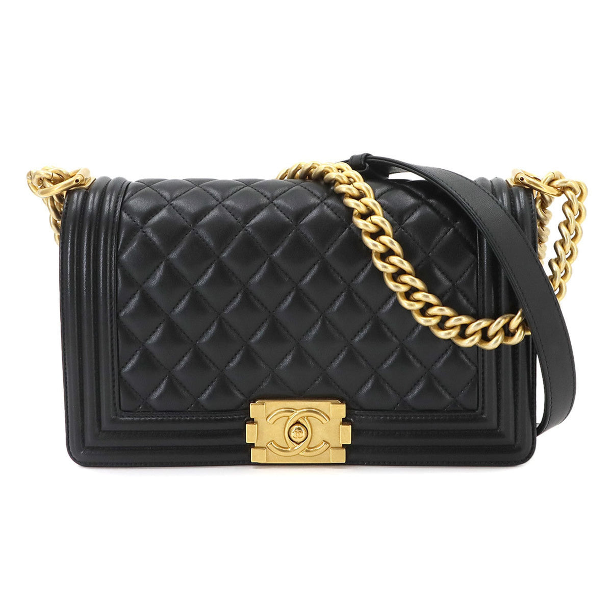 Chanel Black Leather Handbag Shoulder Bag (Pre-Owned)