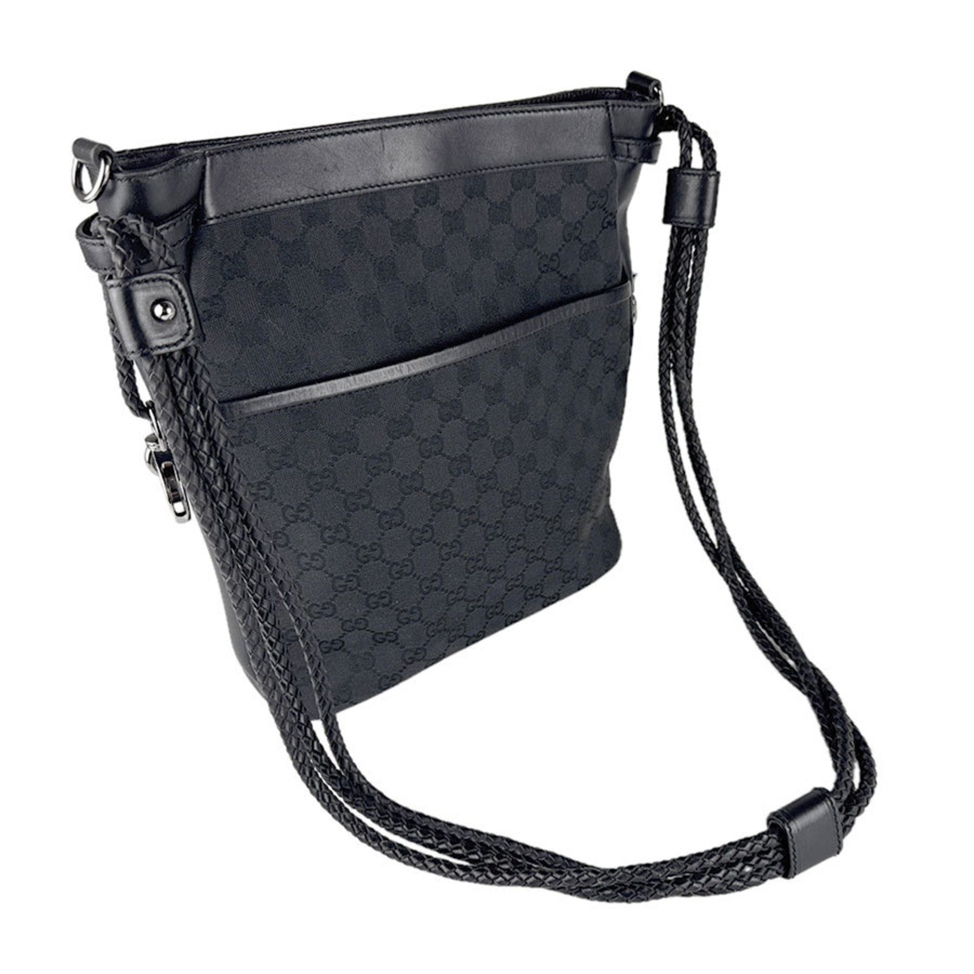 Gucci Black Gg Canvas Leather Shoulder Bag (Pre-Owned)