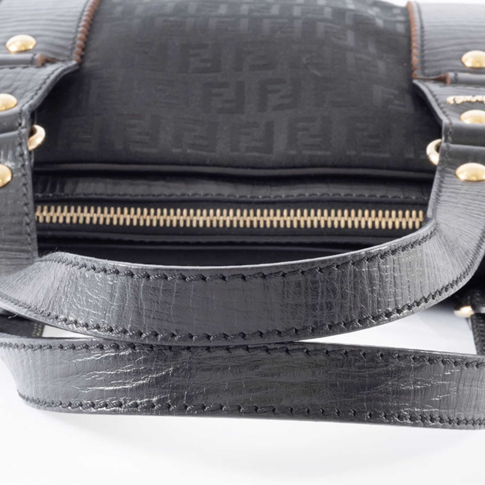 Fendi Zucca Black Canvas Leather Handbag (Pre-Owned)