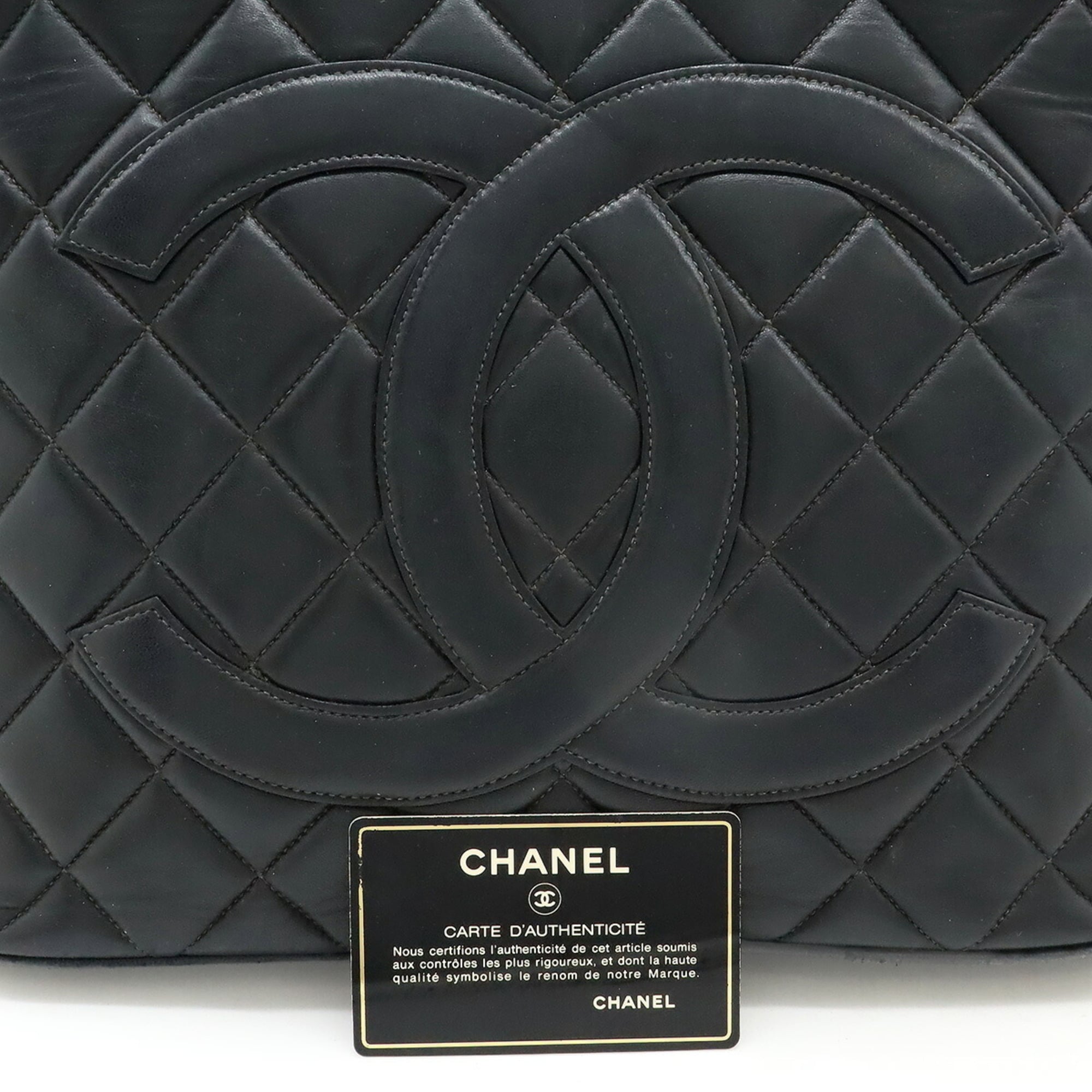 Chanel Matelasse Black Leather Shoulder Bag Tote Bag (Pre-Owned)