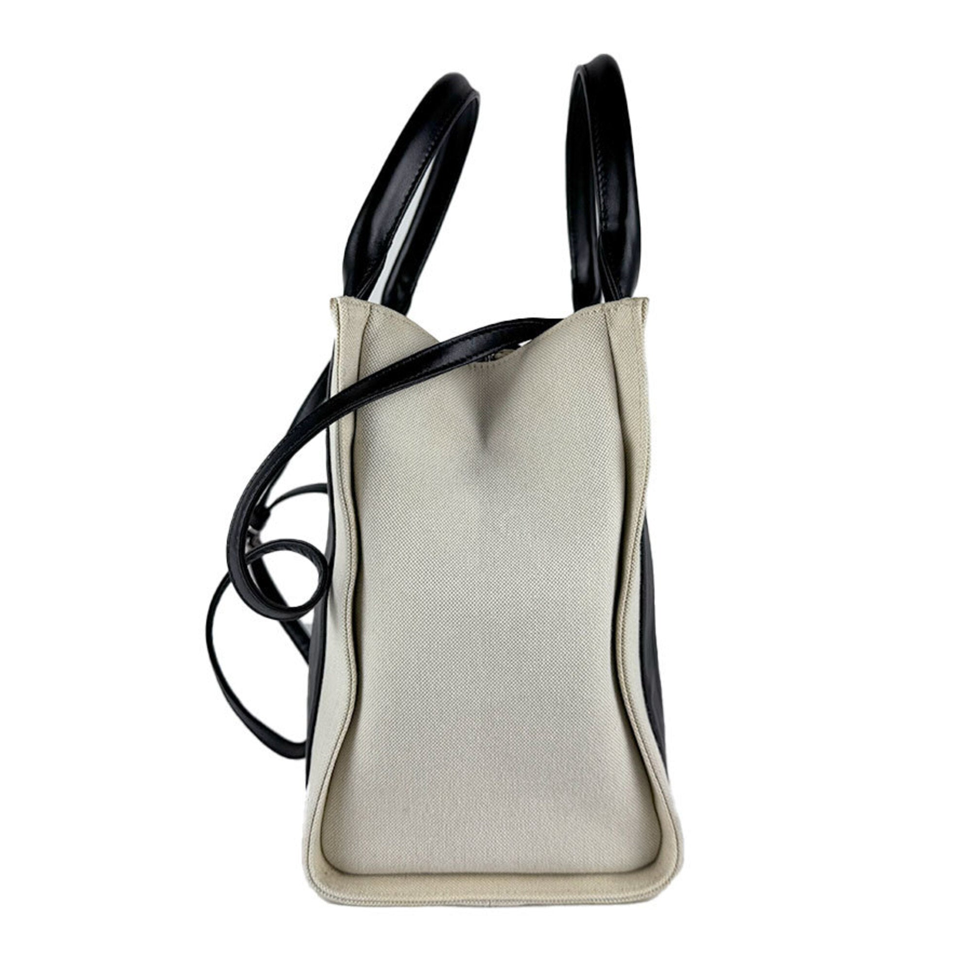 Balenciaga Black Ivory Canvas Handbag Shoulder Bag (Pre-Owned)
