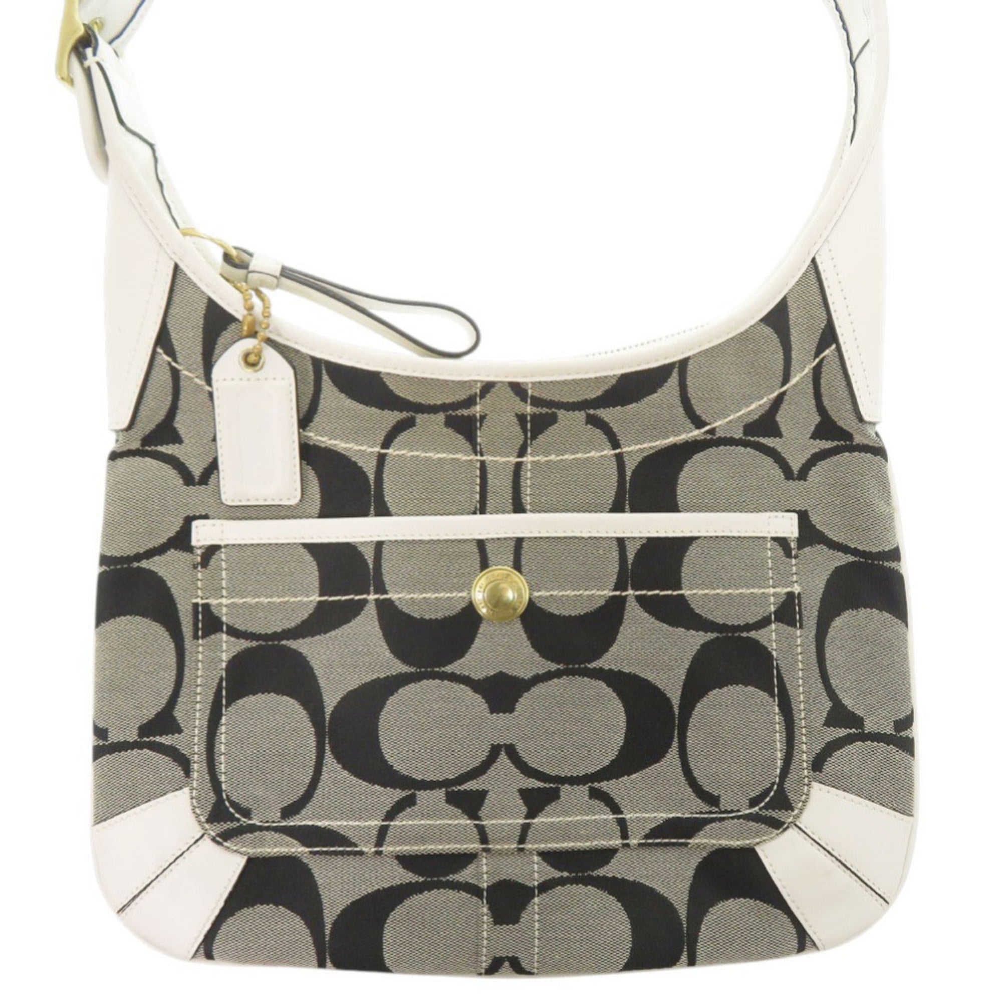 Coach Gray White Canvas Leather Shoulder Bag (Pre-Owned)