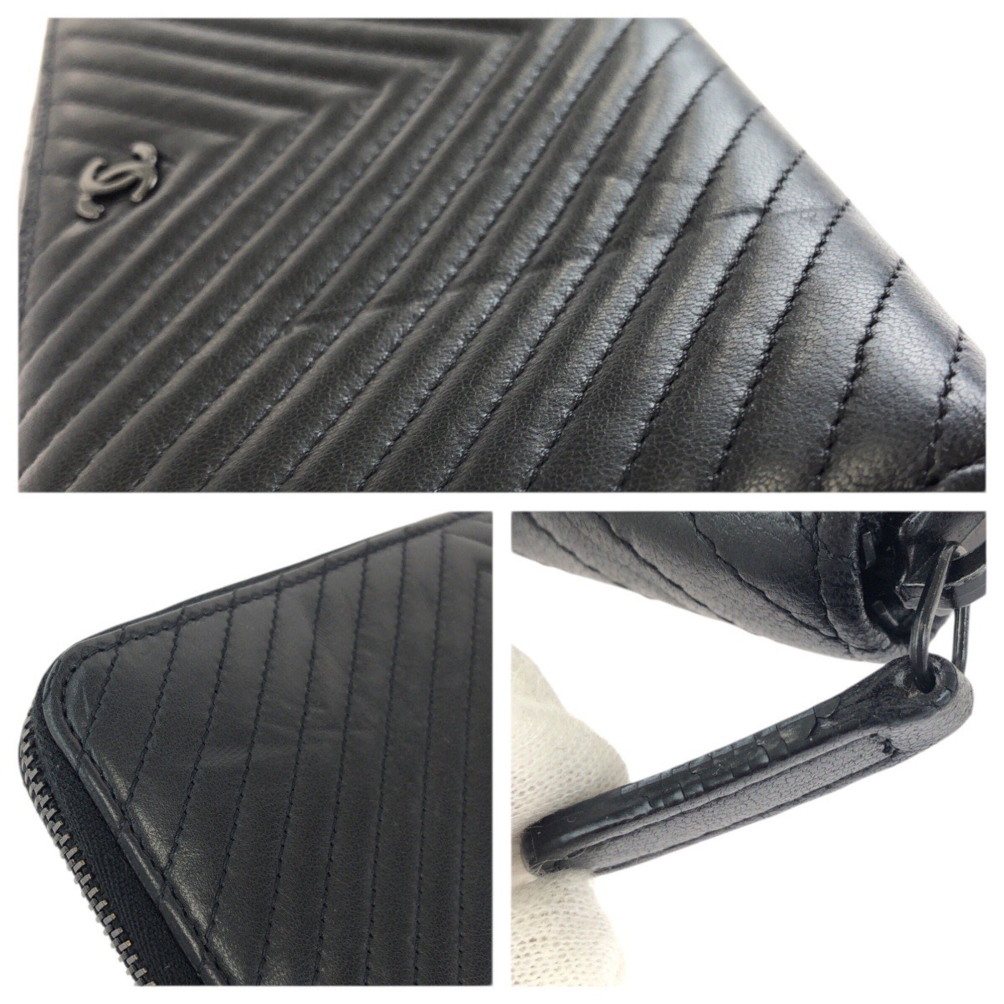 Chanel Black Leather Long Wallet (Bi-Fold) (Pre-Owned)
