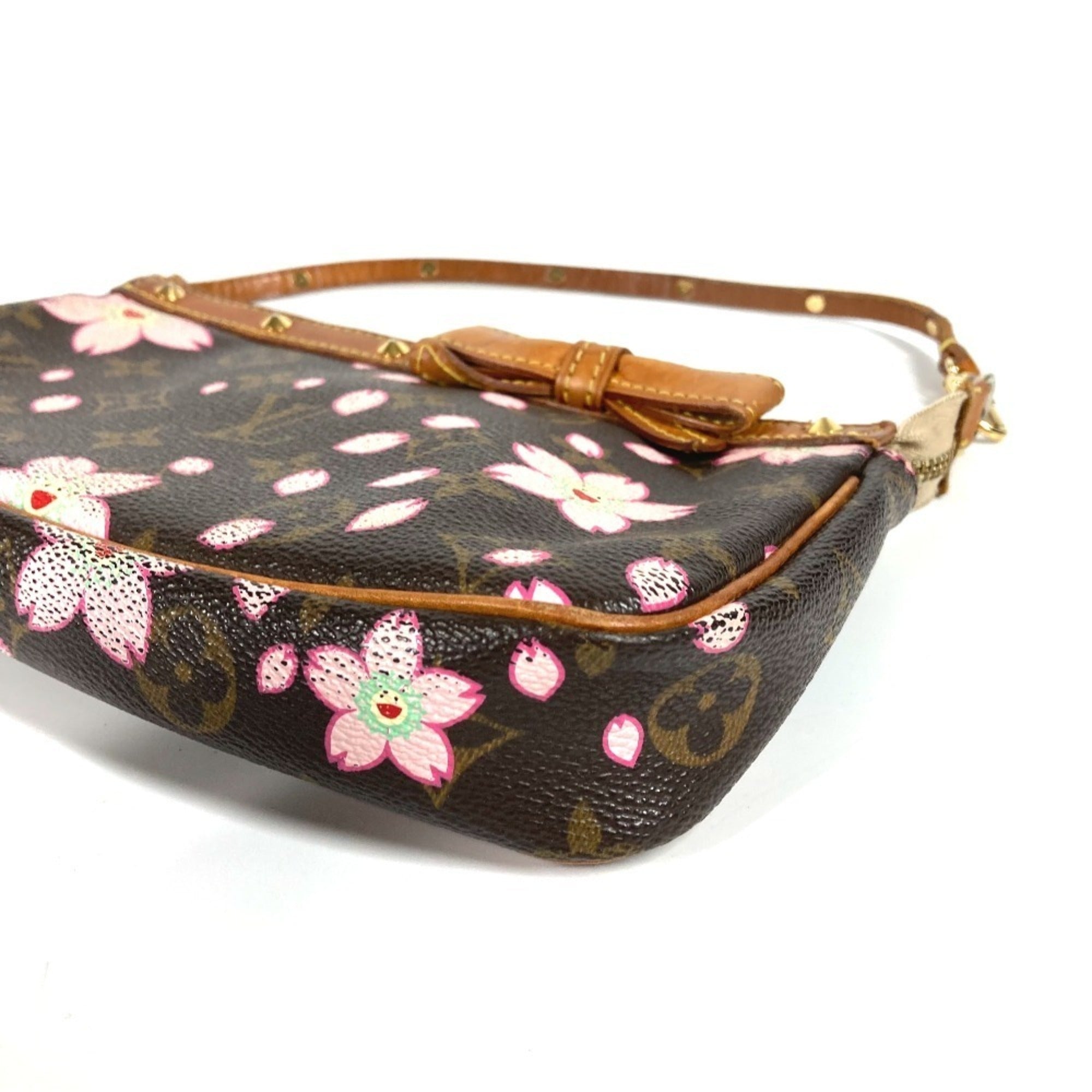 Louis Vuitton Brown Pink Monogram Cherry Blossom Handbag Pouch Shoulder Bag (Pre-Owned)