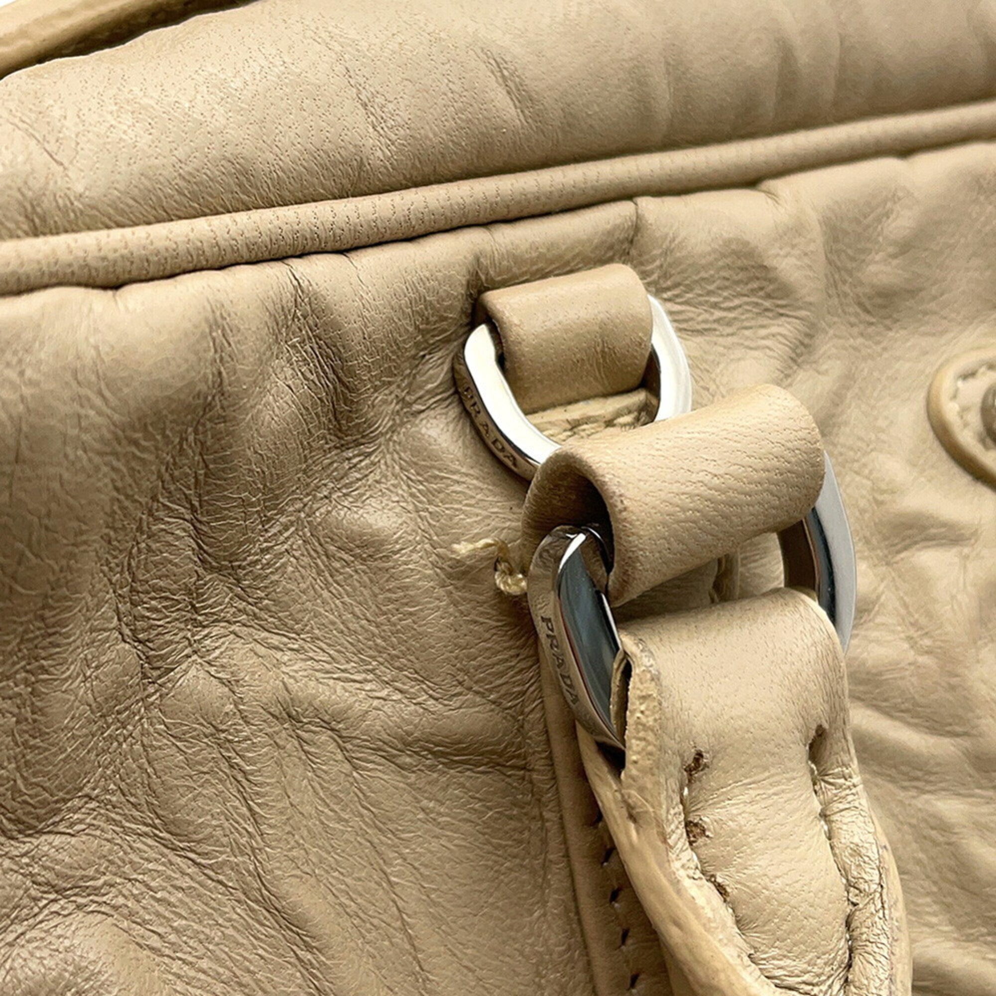 Prada Beige Leather Handbag Shoulder Bag (Pre-Owned)