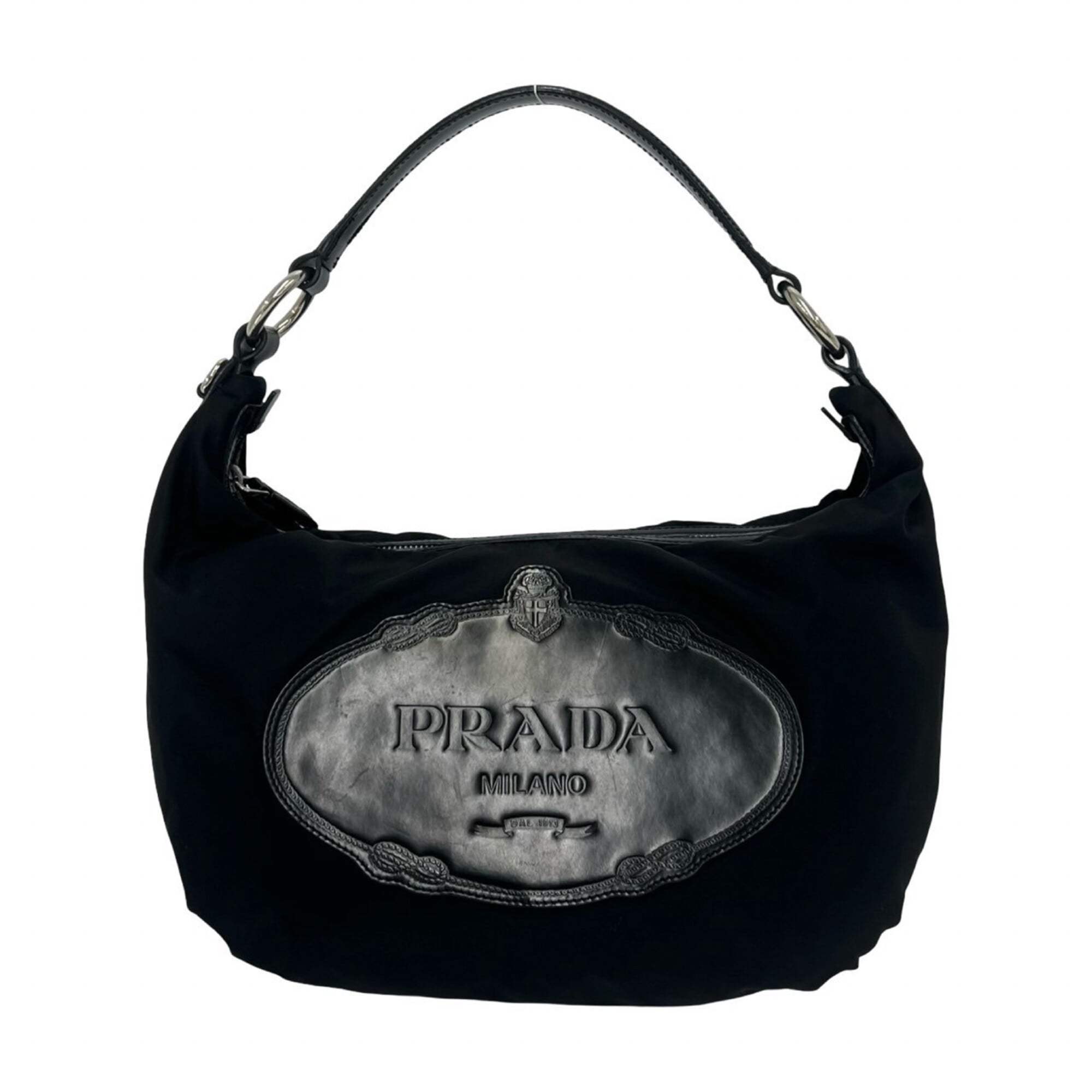 Prada Black Nylon Patent Leather Handbag Shoulder Bag (Pre-Owned)