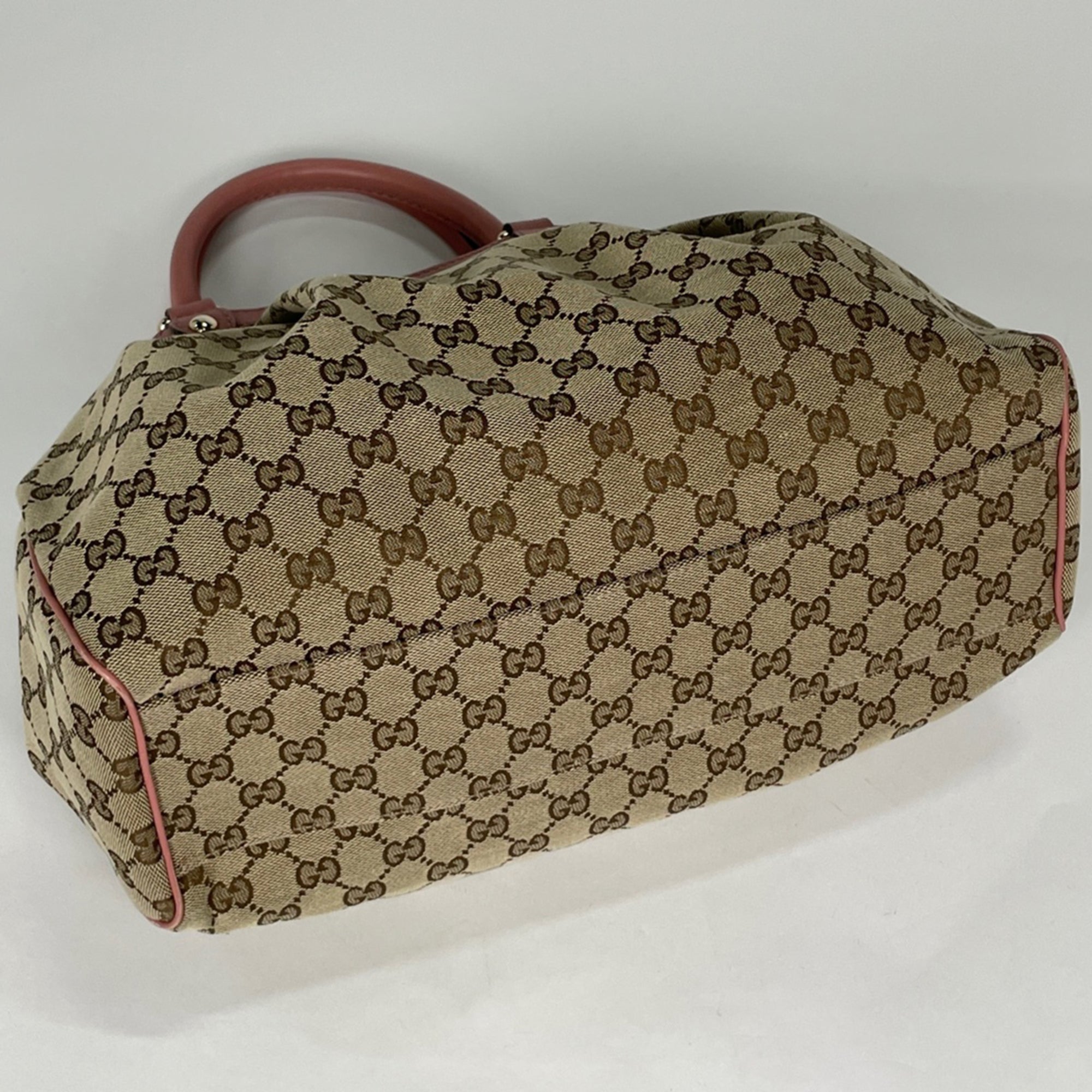 Gucci Beige Pink Gg Canvas Leather Handbag (Pre-Owned)