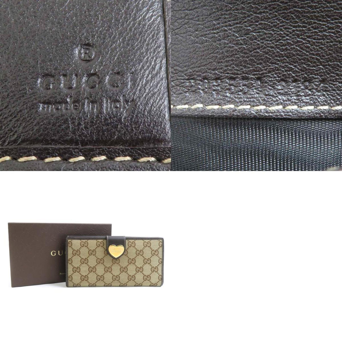 Gucci Brown Gg Canvas Leather Long Wallet (Bi-Fold) (Pre-Owned)