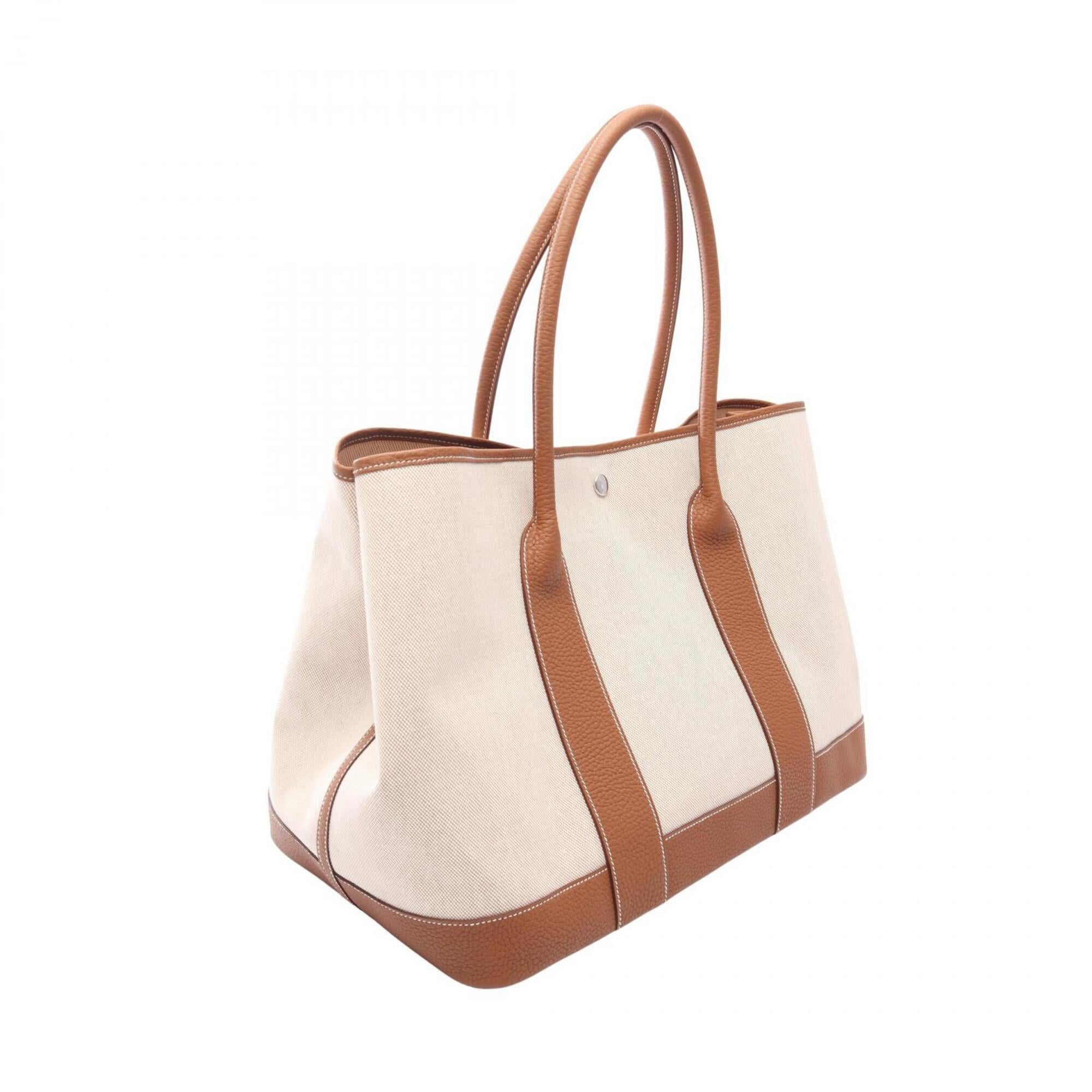 Hermes Brown Ecru Gold Ivory Toile H Canvas Leather Negonda Leather Handbag Tote Bag (Pre-Owned)