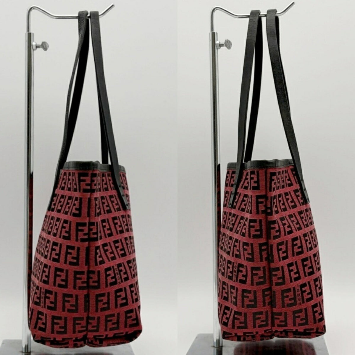 Fendi Black Red Color Canvas Leather Tote Bag (Pre-Owned)
