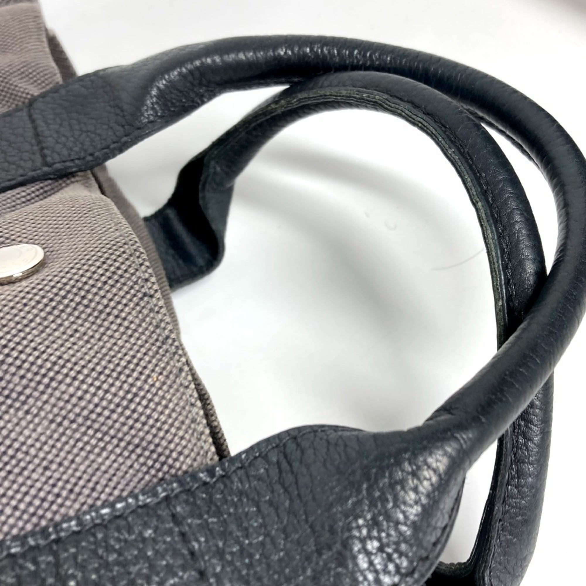 Hermes Black Gray Leather Canvas Handbag Tote Bag (Pre-Owned)