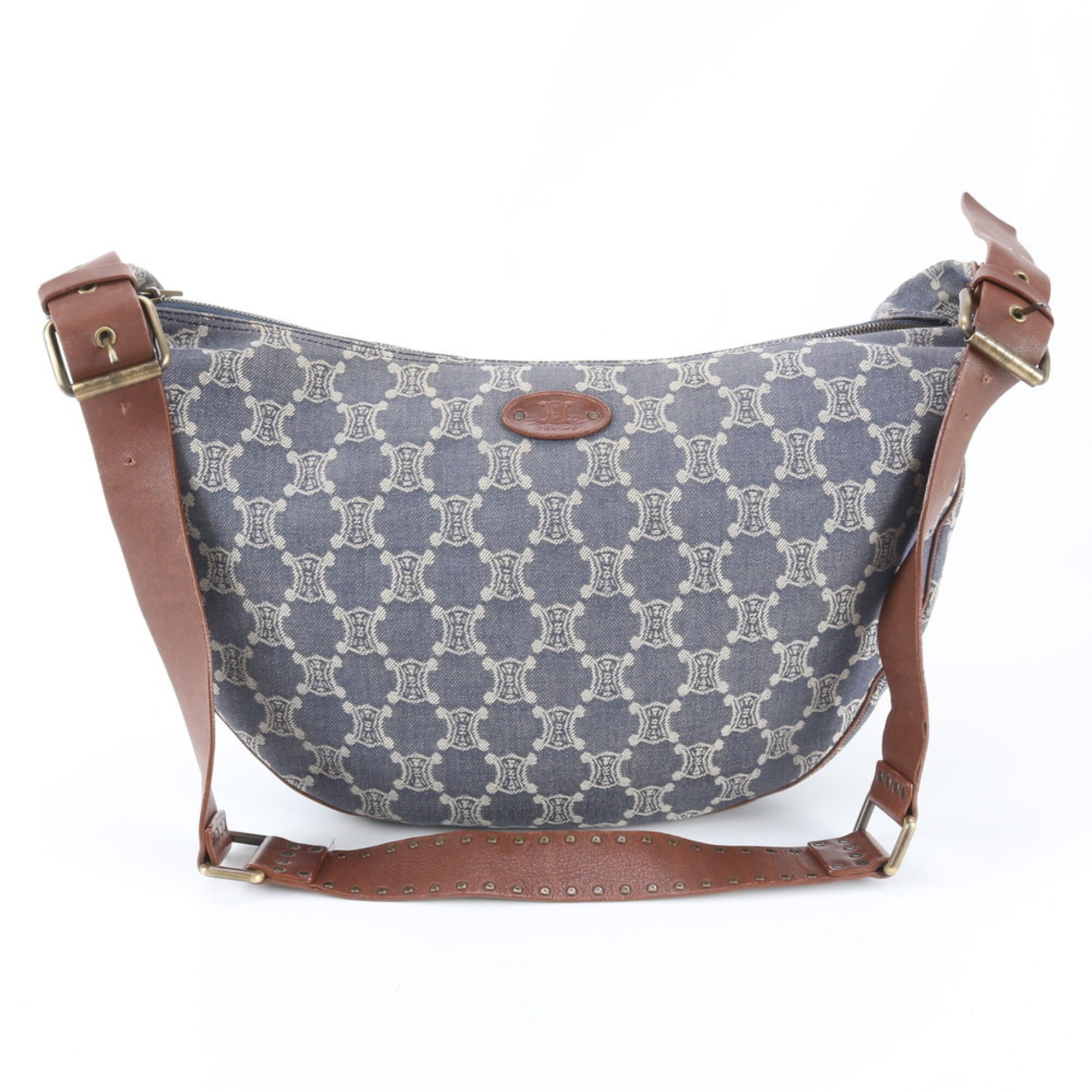 Celine Macadam Brown Leather Canvas Handbag Shoulder Bag (Pre-Owned)