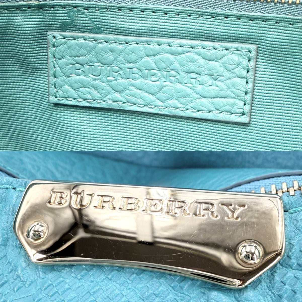 Burberry Blue Turquoise Leather Shoulder Bag Tote Bag (Pre-Owned)