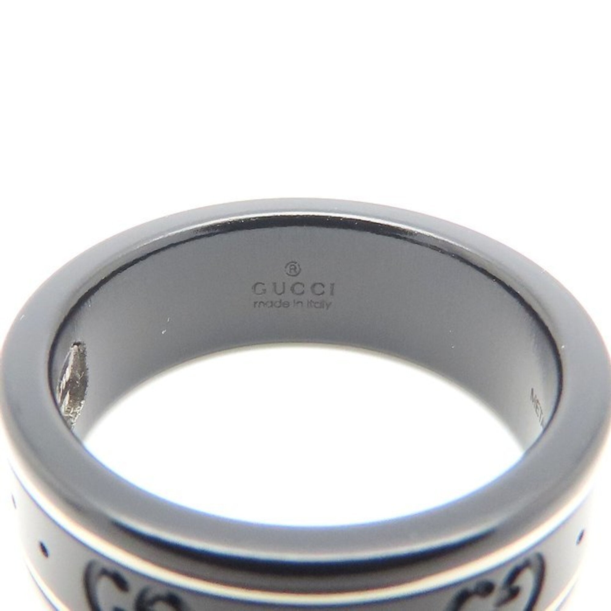 Gucci Icon Silver Black White Gold (18K) Band Ring (Pre-Owned)