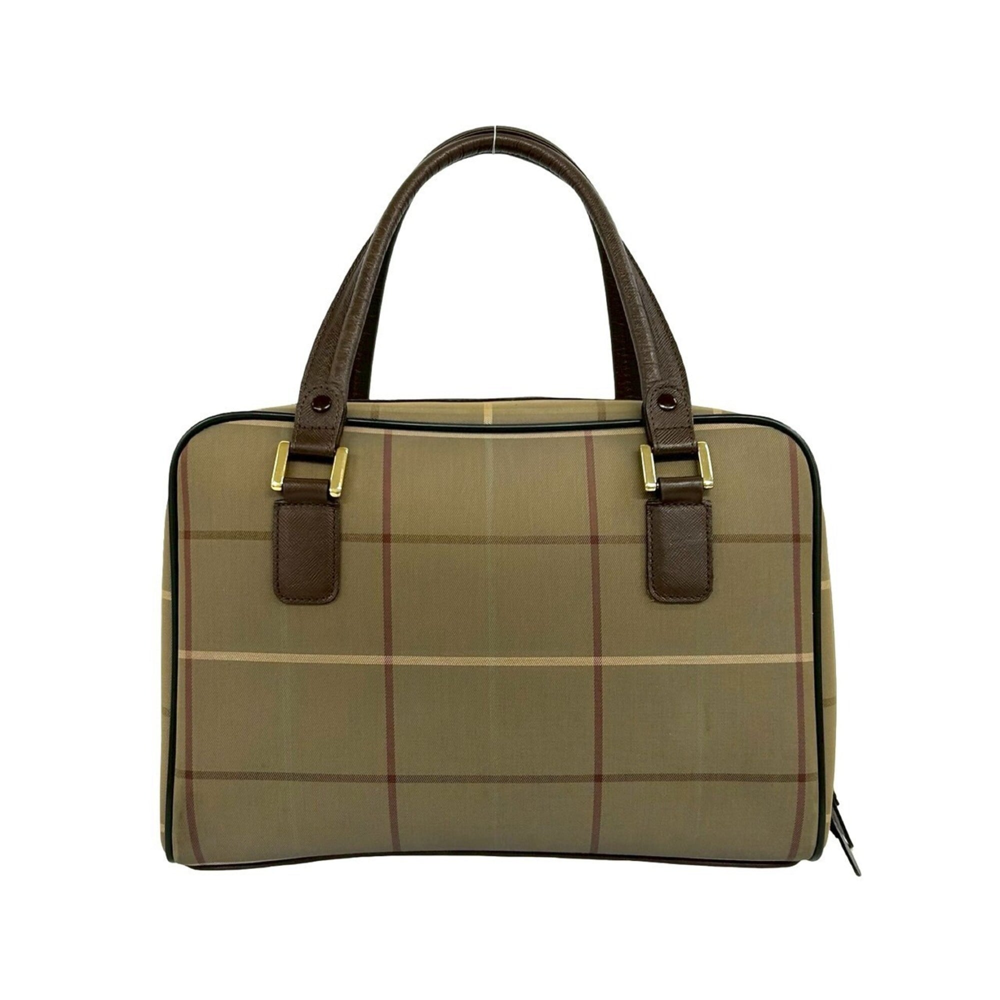 Burberry Brown Khaki Canvas Leather Boston Bag Handbag (Pre-Owned)