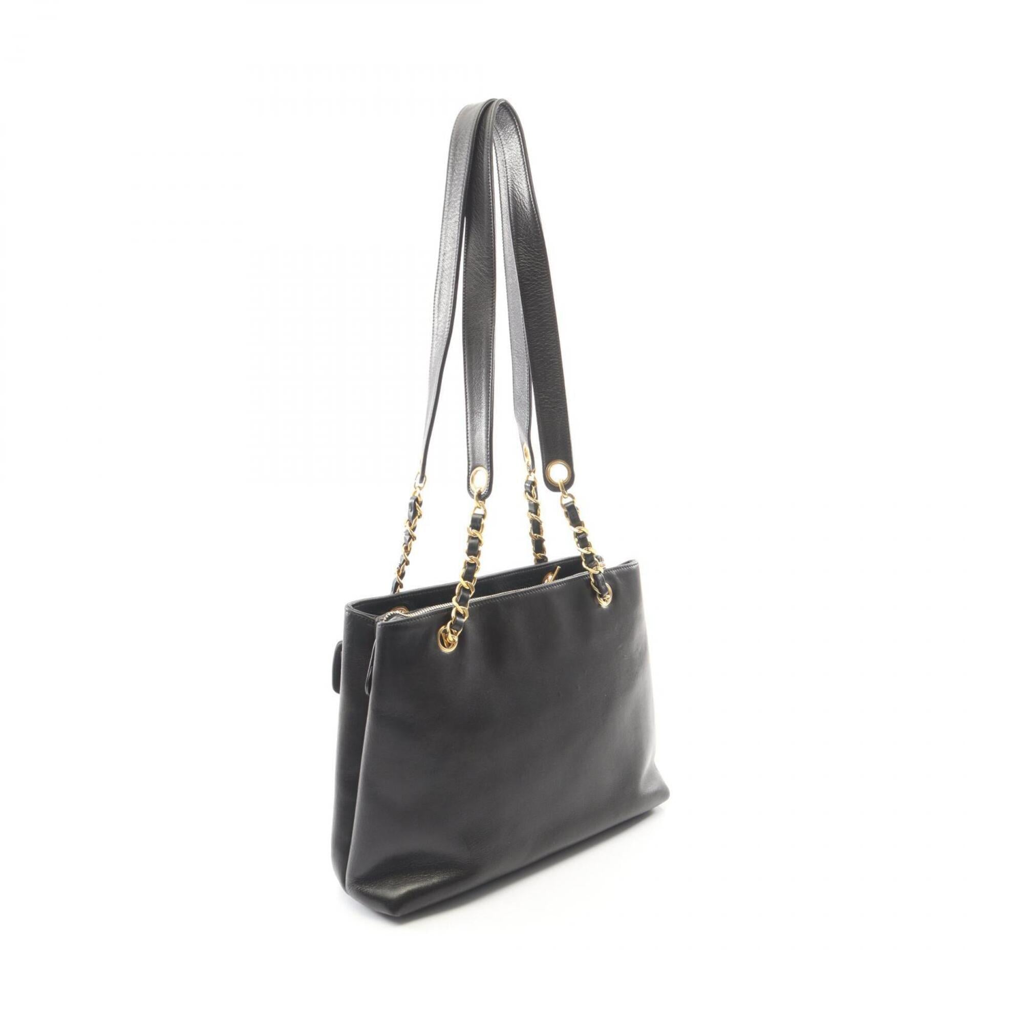 Chanel Black Leather Handbag Tote Bag (Pre-Owned)