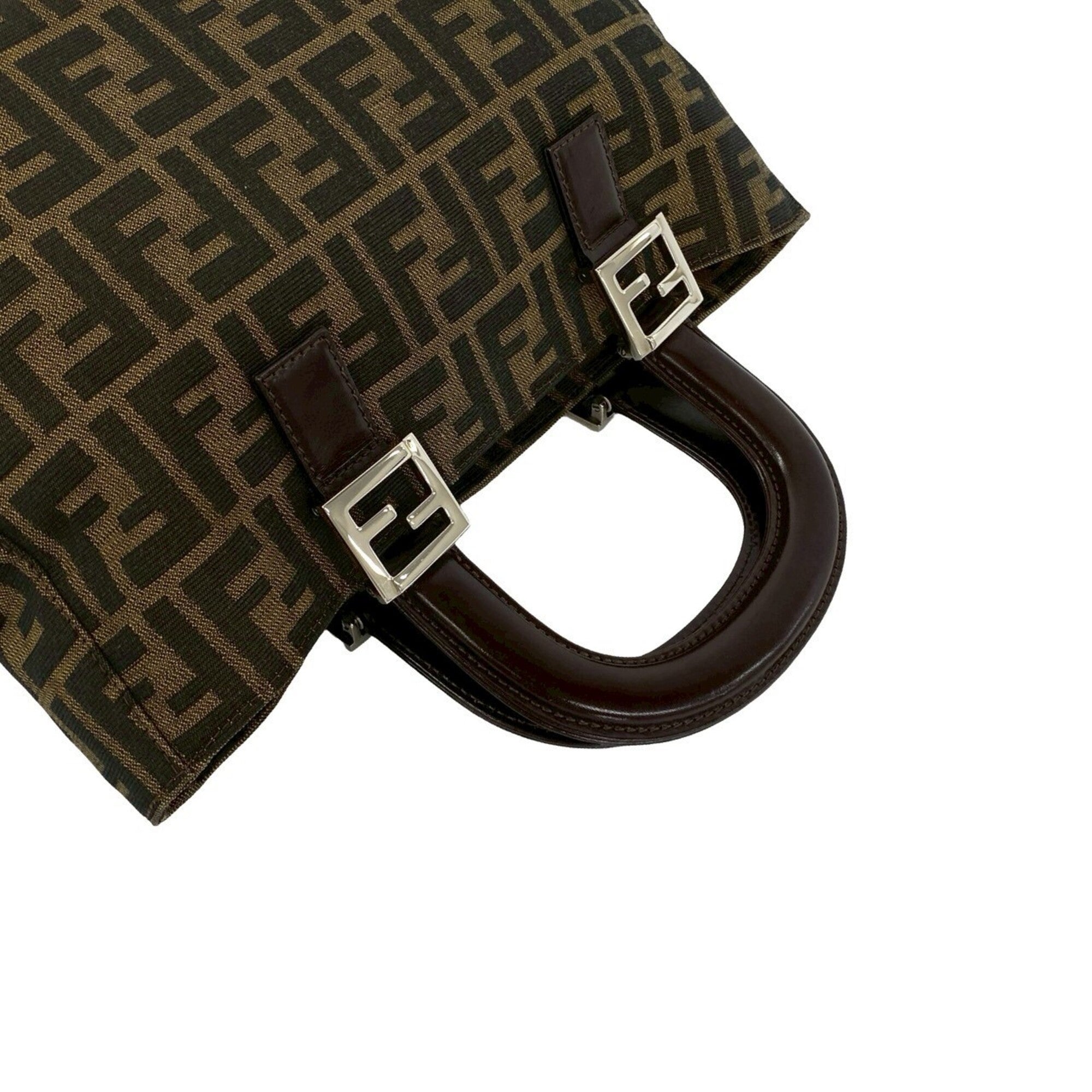 Fendi Black Brown Canvas Leather Handbag Tote Bag (Pre-Owned)