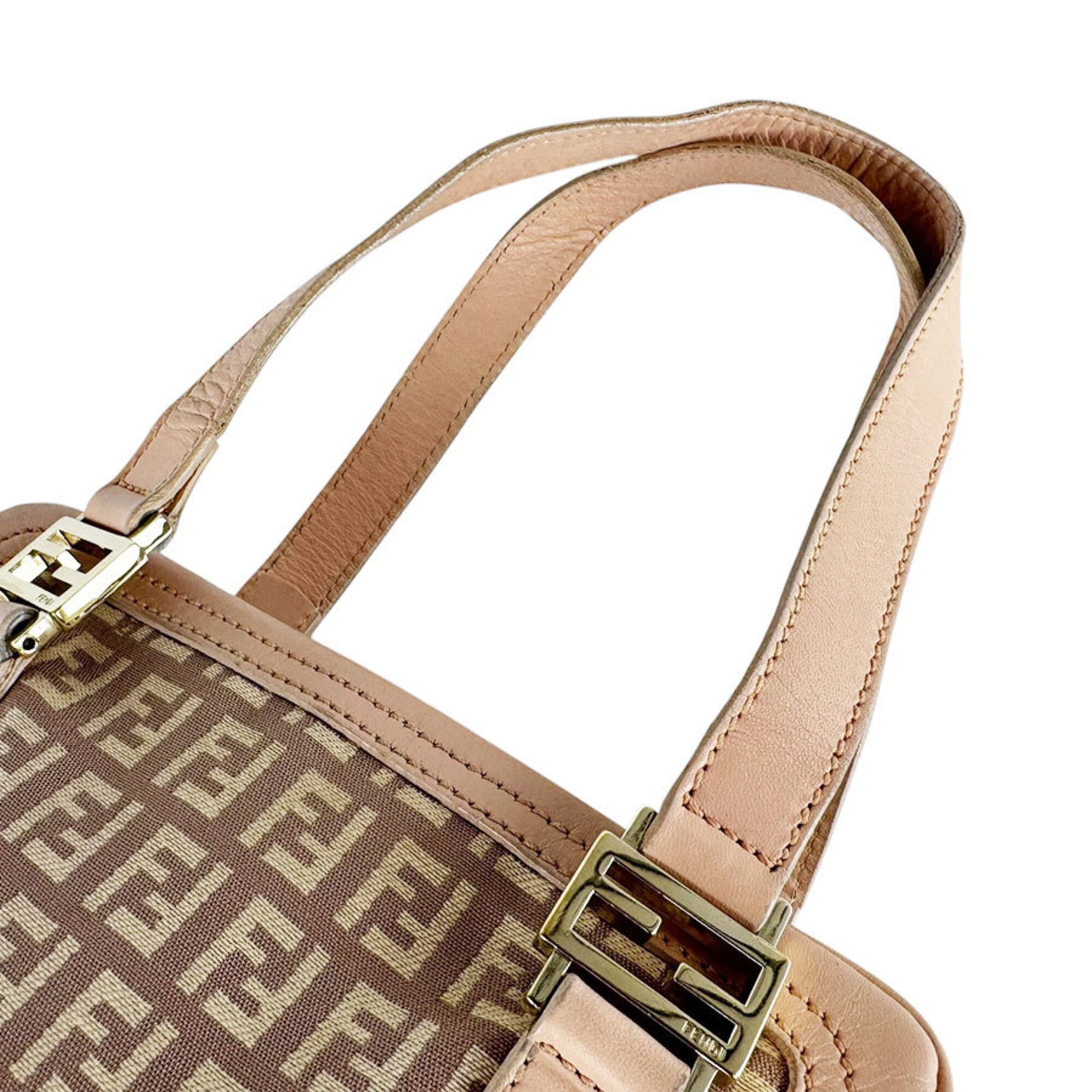 Fendi Beige Light Pink Canvas Leather Handbag (Pre-Owned)