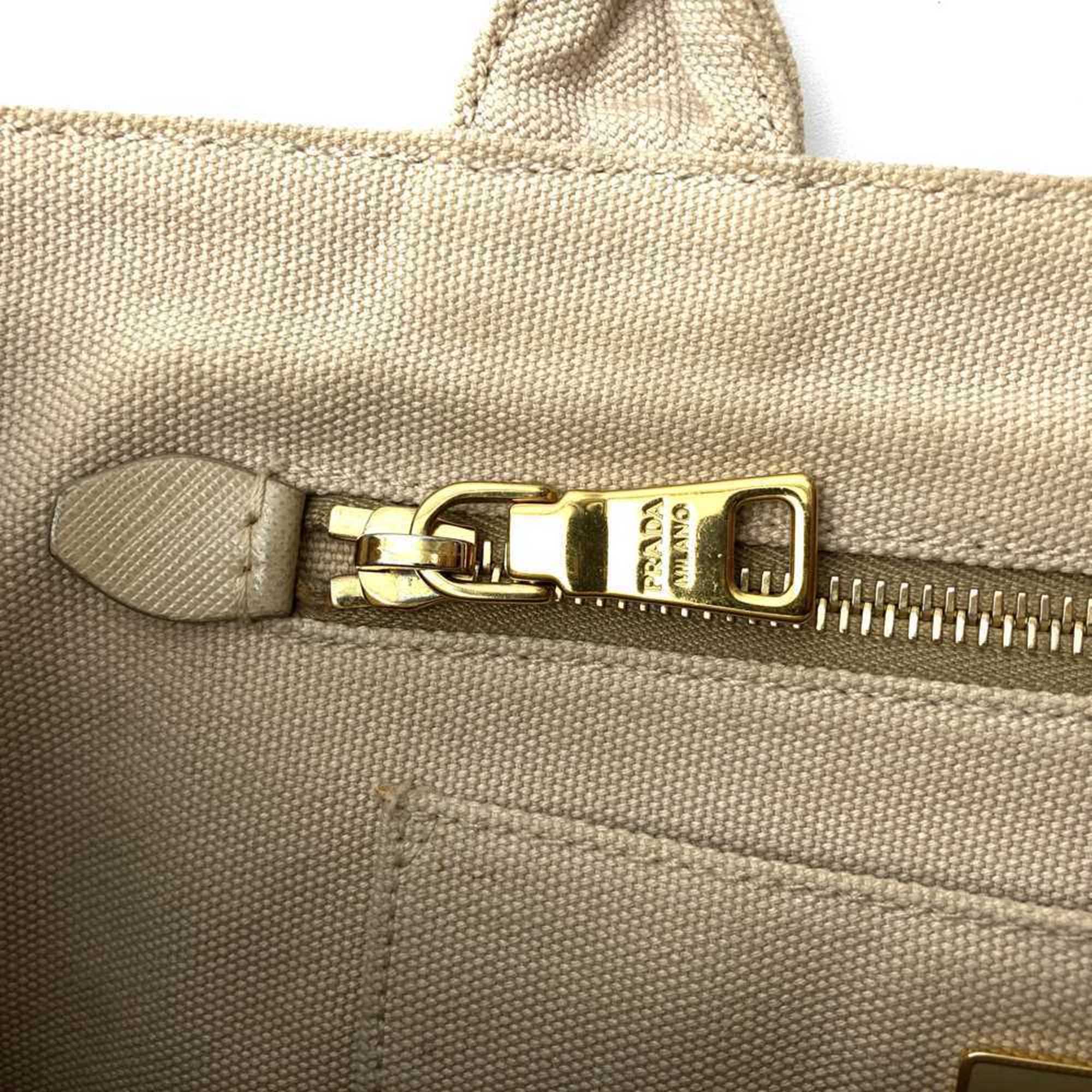 Prada Beige Ivory Canvas Handbag Tote Bag (Pre-Owned)