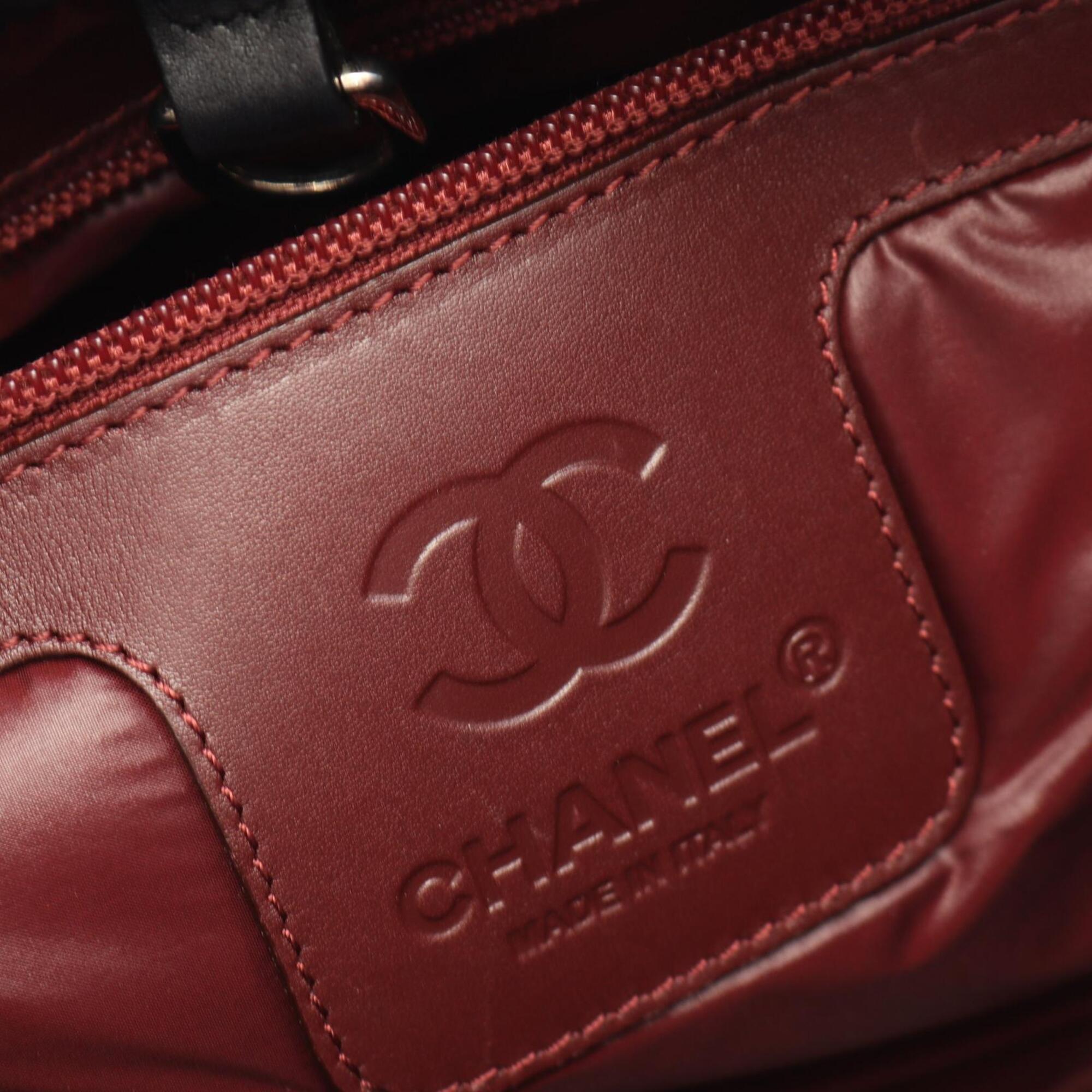 Chanel Black Bordeaux Nylon Leather Handbag Tote Bag (Pre-Owned)